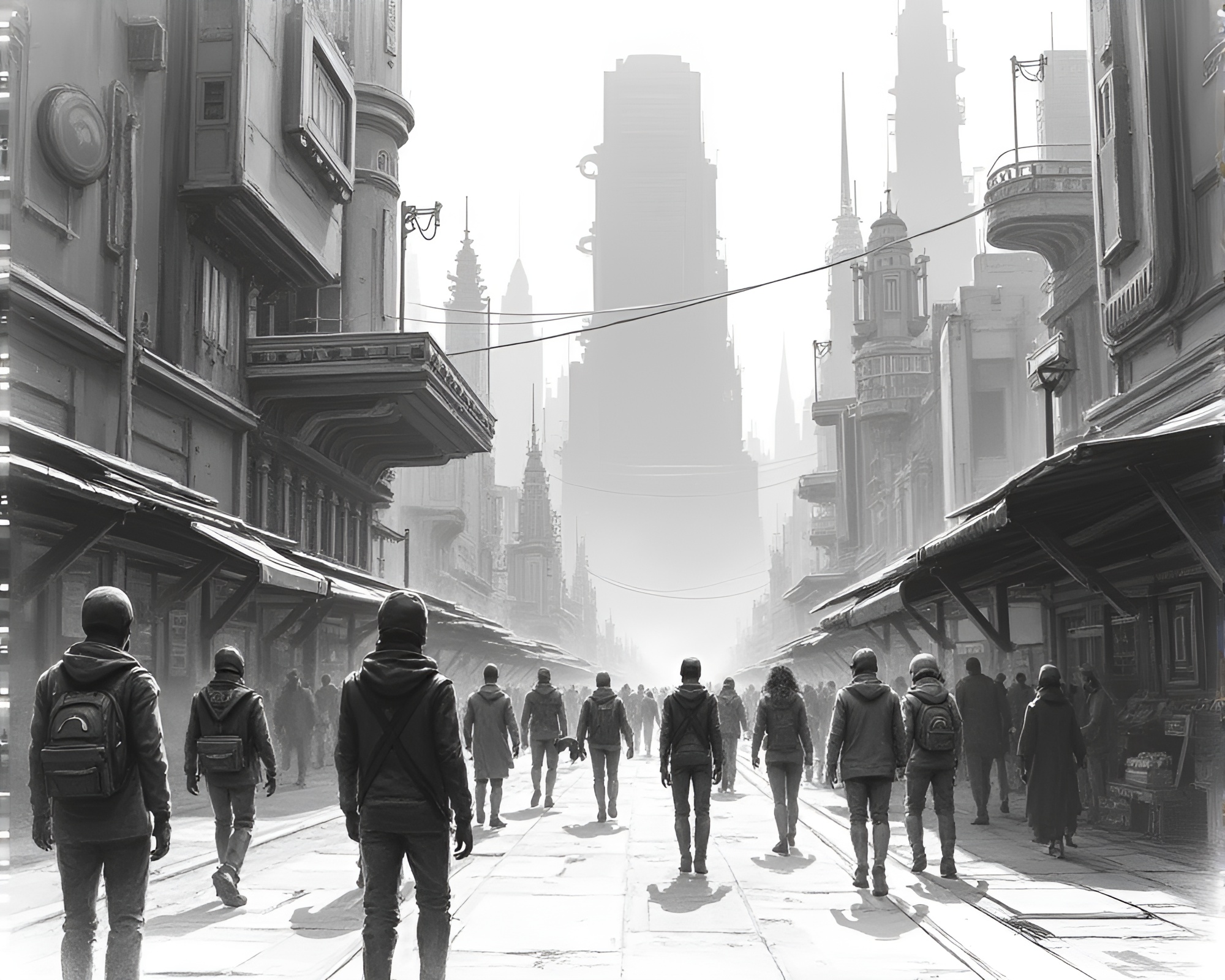 Futuristic Android Market in a Cyberpunk Cityscape – free AI stock image
