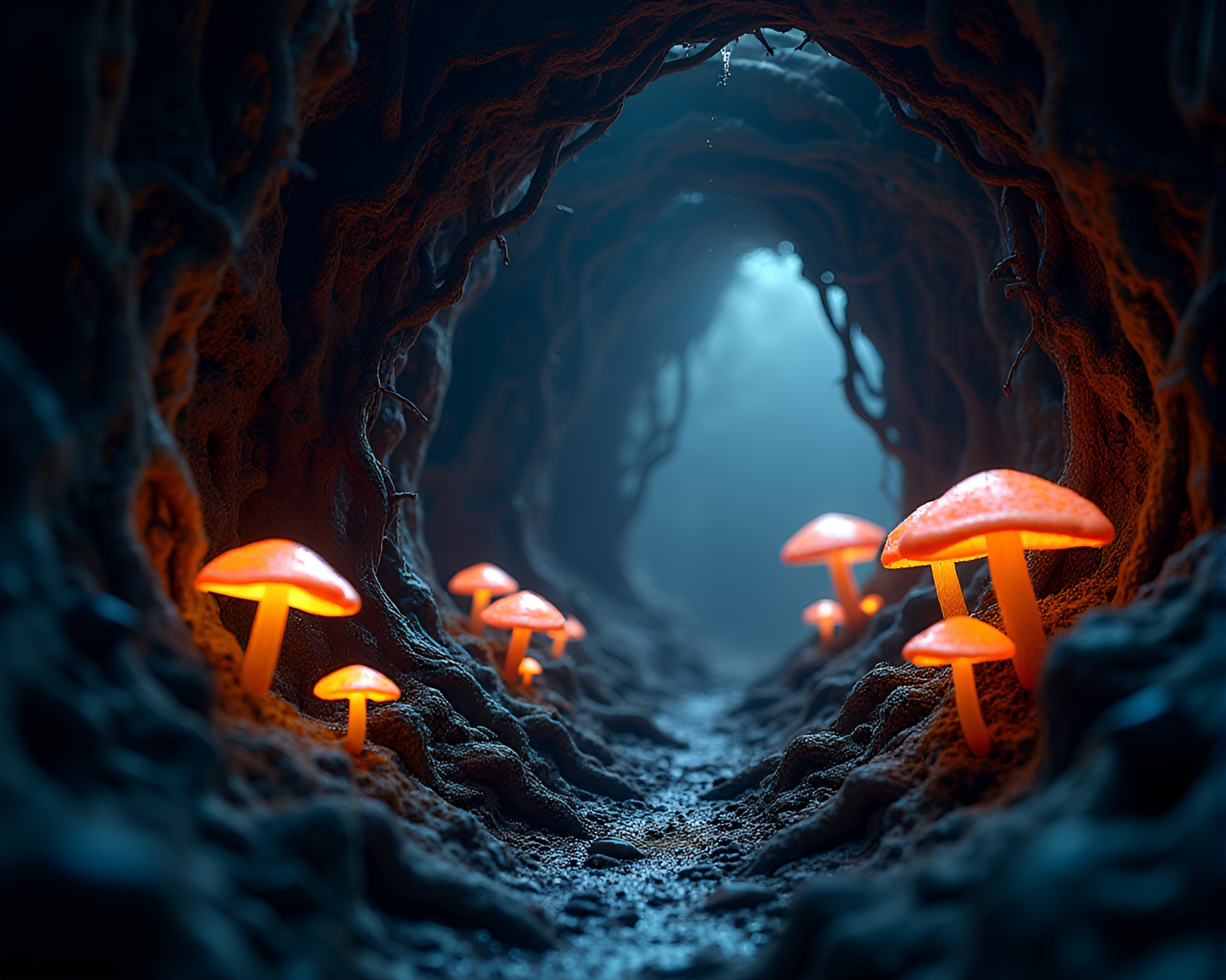 Enigmatic Fungus Cavern Shrouded in Mystery and Tension – free AI stock image