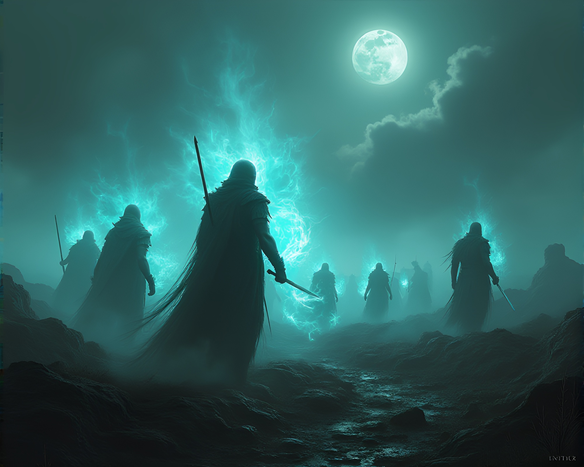 Spectral Warriors Roam Ancient Battlefield of Mystery – free AI stock image