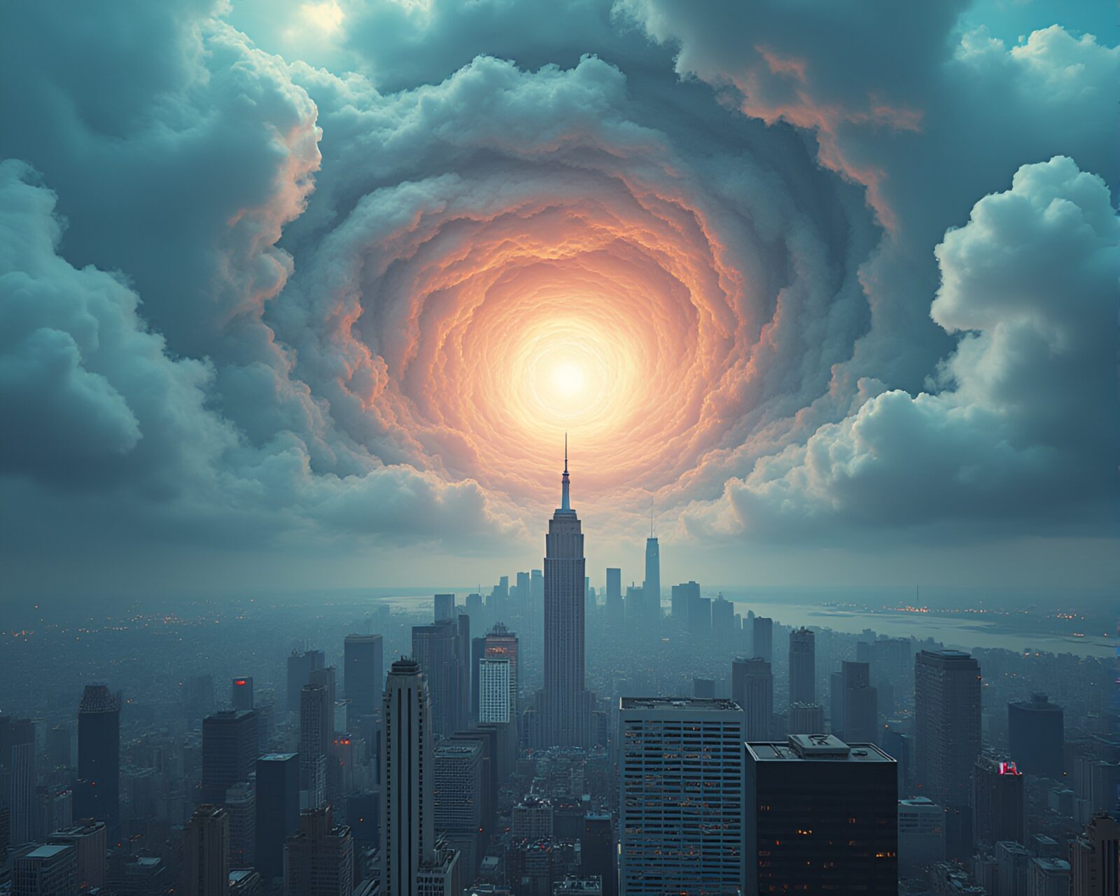 A blend of hope and despair in futuristic urban landscape