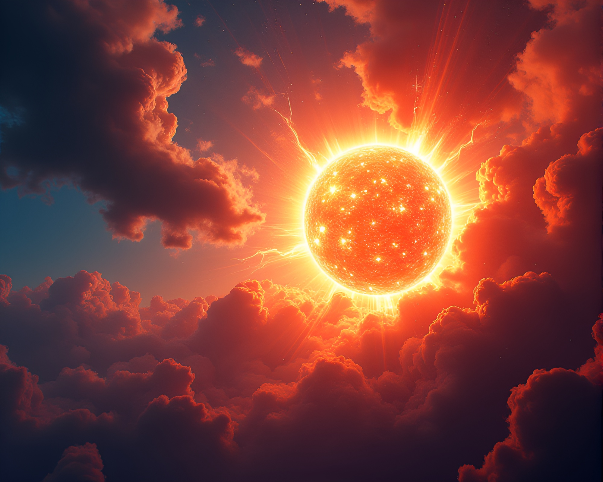 Vibrant Solar Flare Gouache Illustration with Intense Colors – free AI stock image