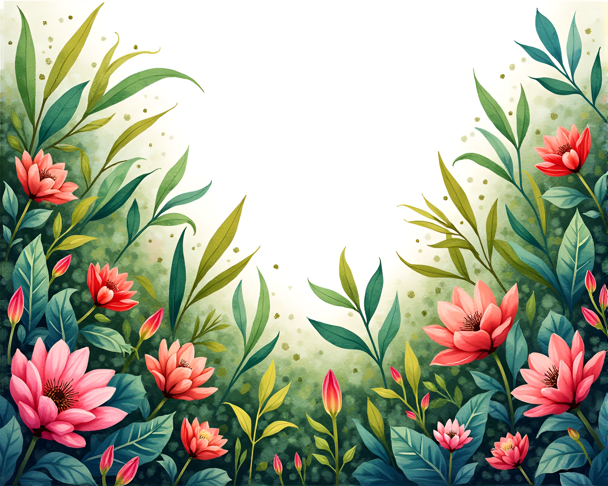 Lush Watercolor Botanical Scene with Vibrant Colors – free AI stock image