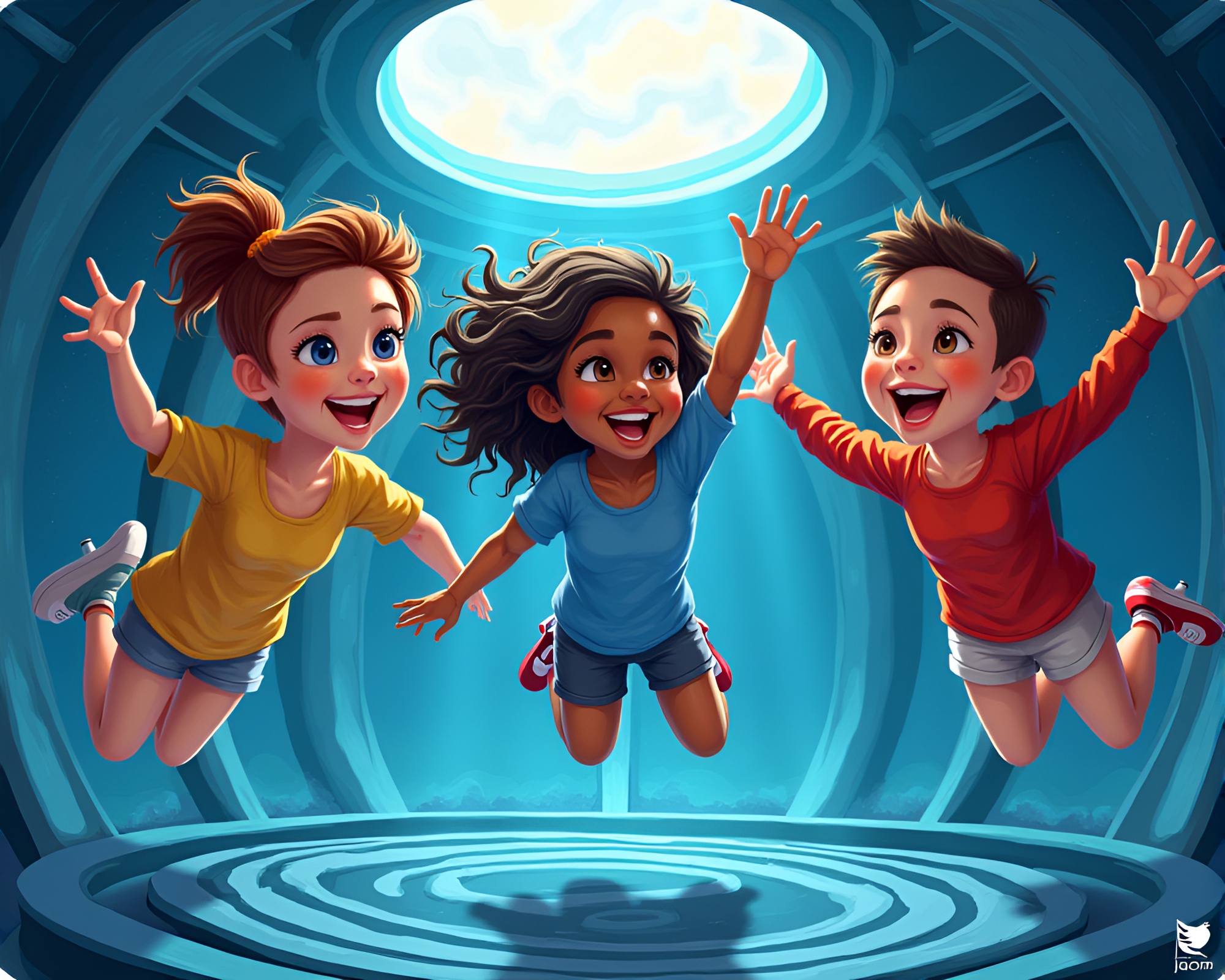 Diverse Individuals Floating in Zero Gravity Chamber – free AI stock image