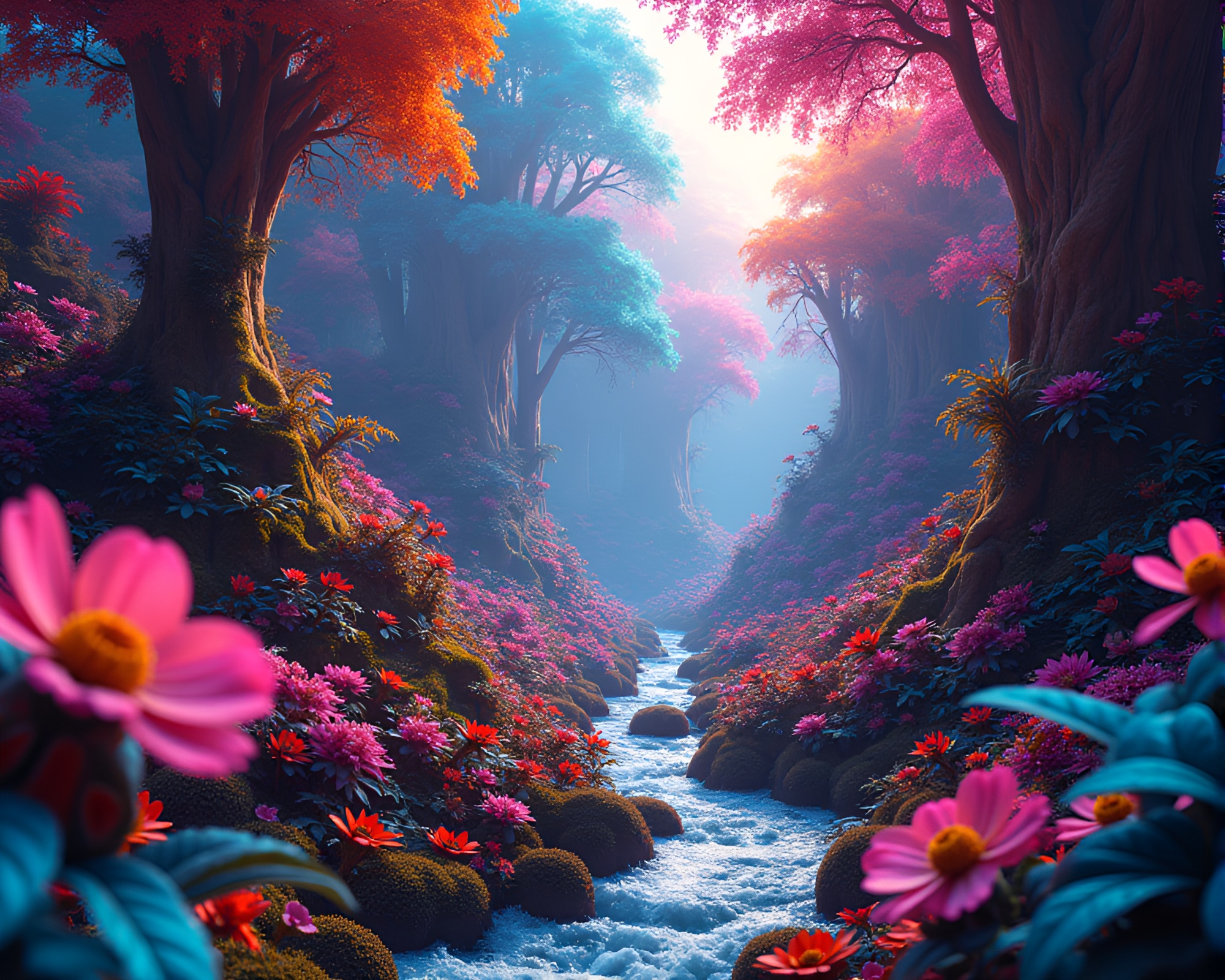 Vibrant 3D Jungle Landscape with Intricate Fractal Patterns – free AI stock image