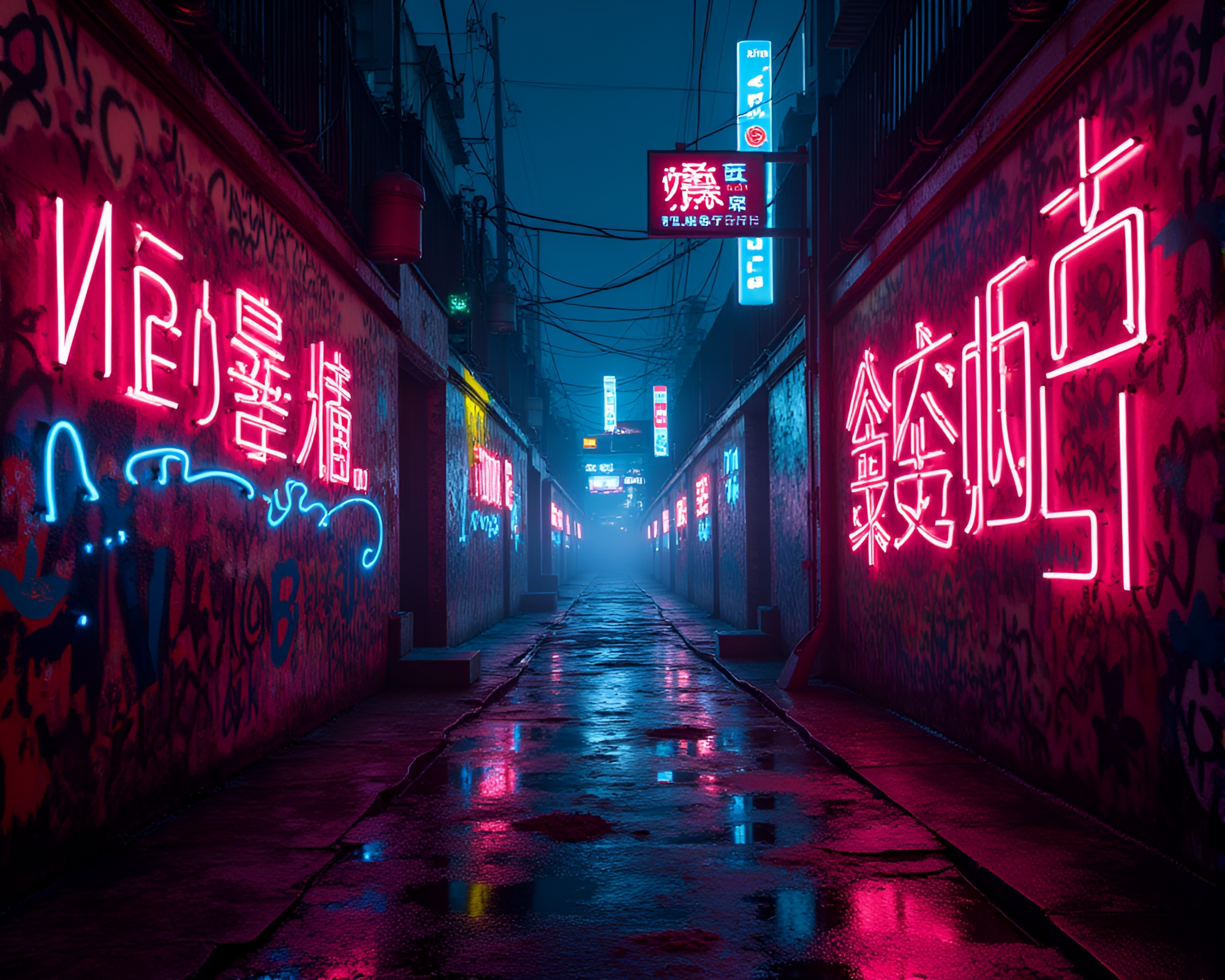 Sombre Neon Graffiti Shimmering in Urban Kaleidoscope – free AI stock image