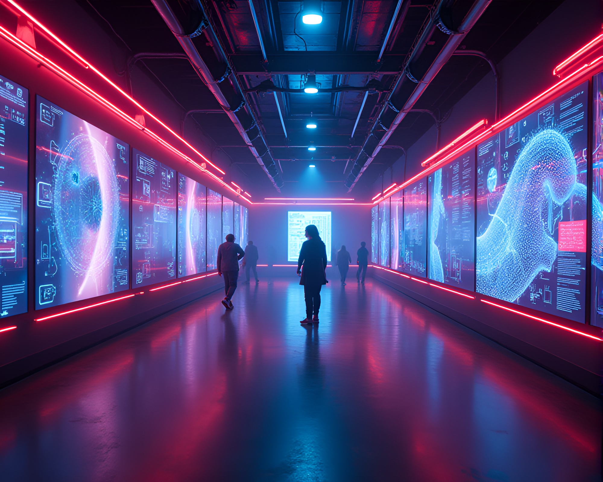 Futuristic Memory Palace: Neon Lights and Holographic Displays – free AI stock image