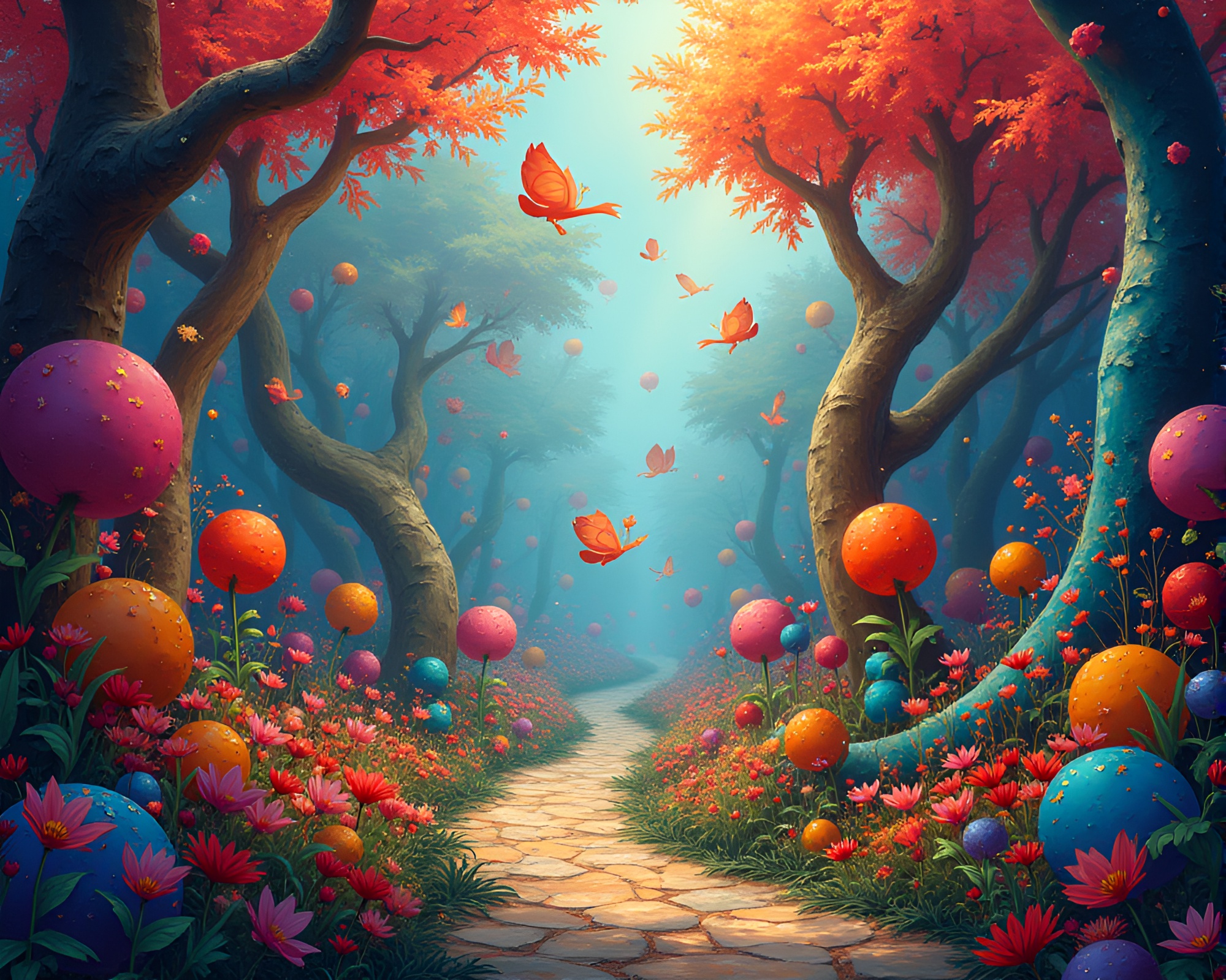 Vibrant Clockwork Garden with Joyful Abstract Art Dance – free AI stock image