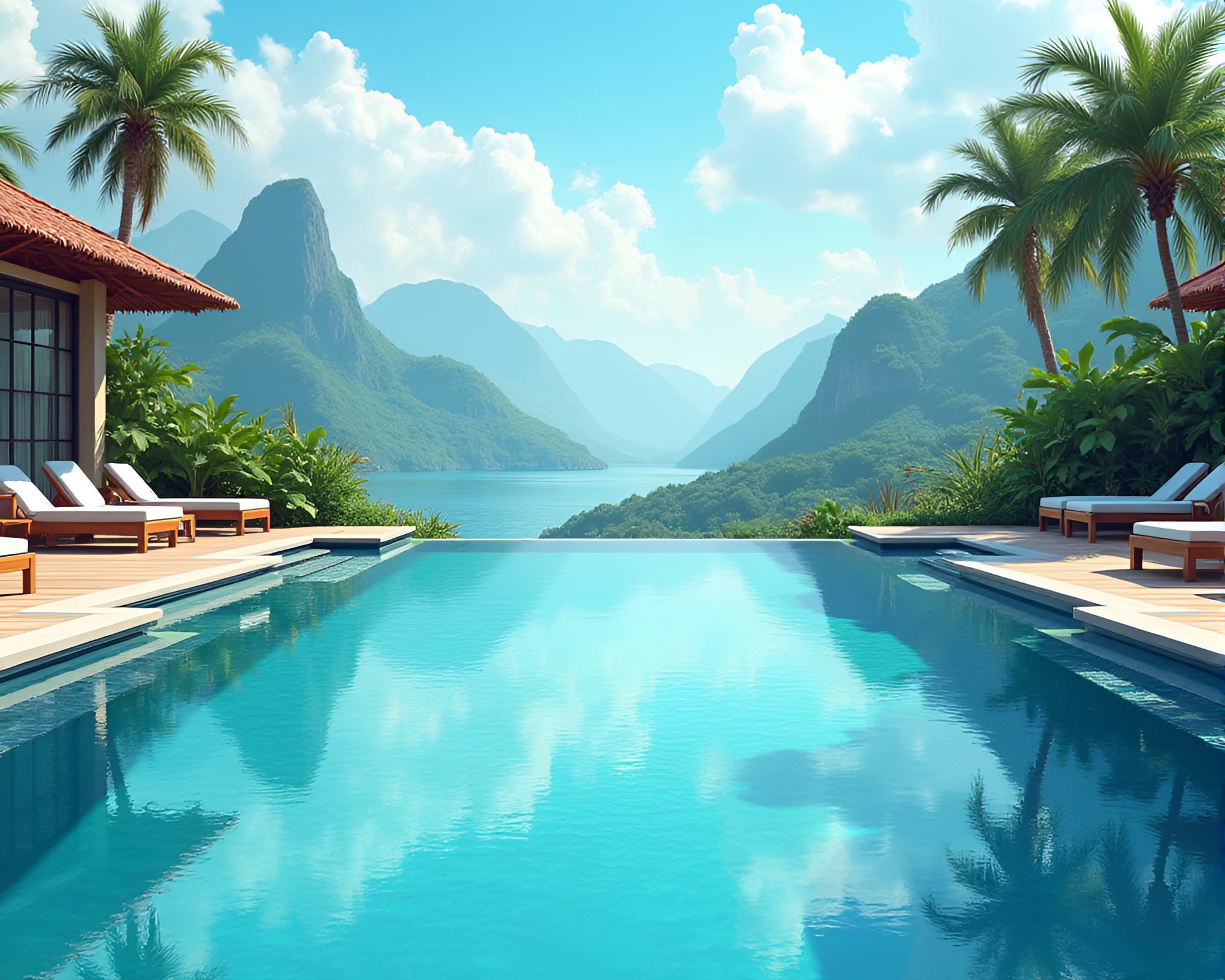 Serenity in Crystal Waters: Oasis Landscape Illustration – free AI stock image