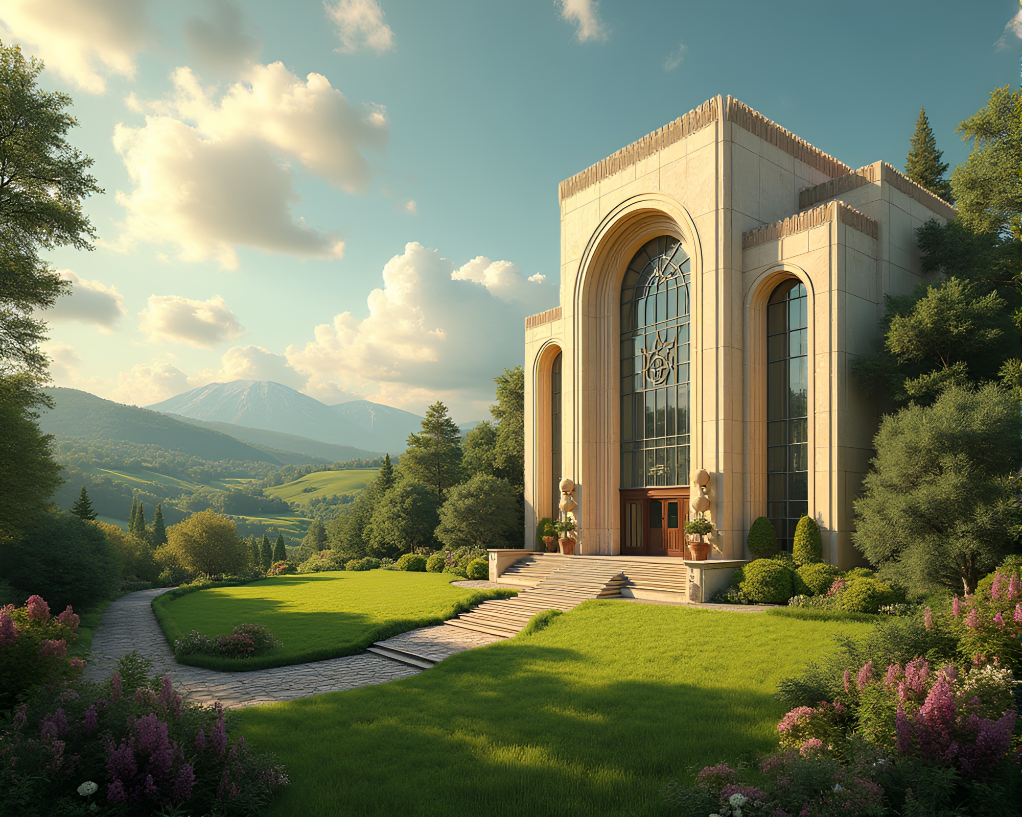 Time-warp Corridor Transforms Pastoral Scene into Art Deco Masterpiece – free AI stock image