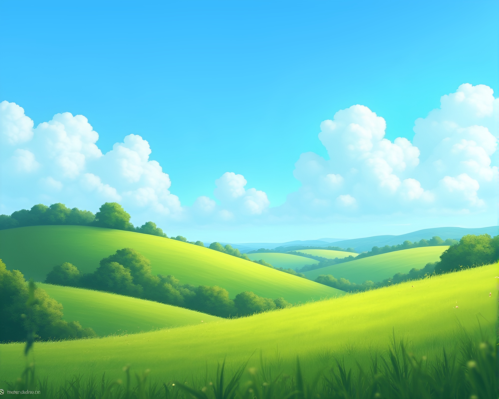 Serene Pastoral Landscape with Vibrant Blue Sky – free AI stock image