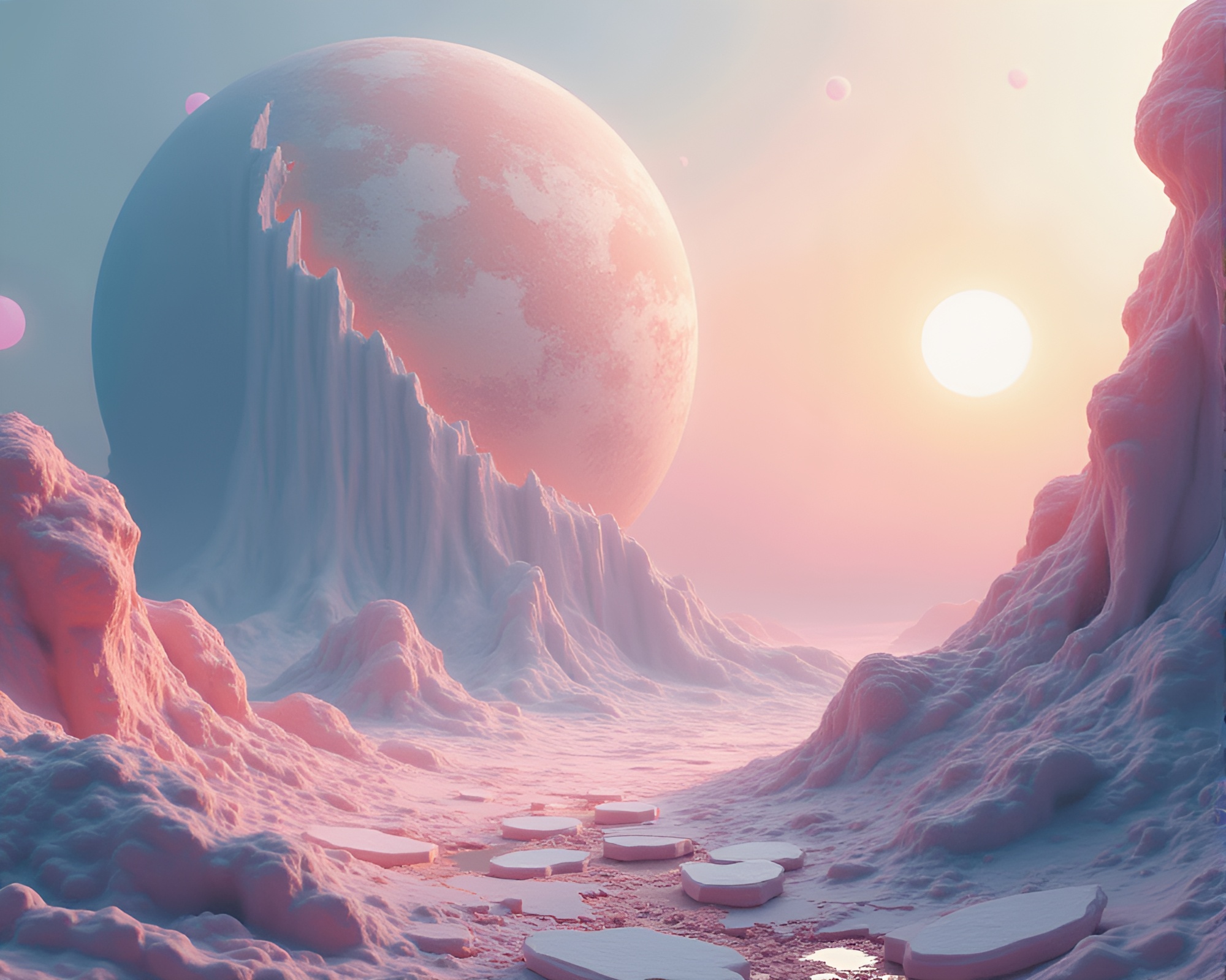Ethereal Cubism: Shattered Planet in Soft Pastel Colors – free AI stock image