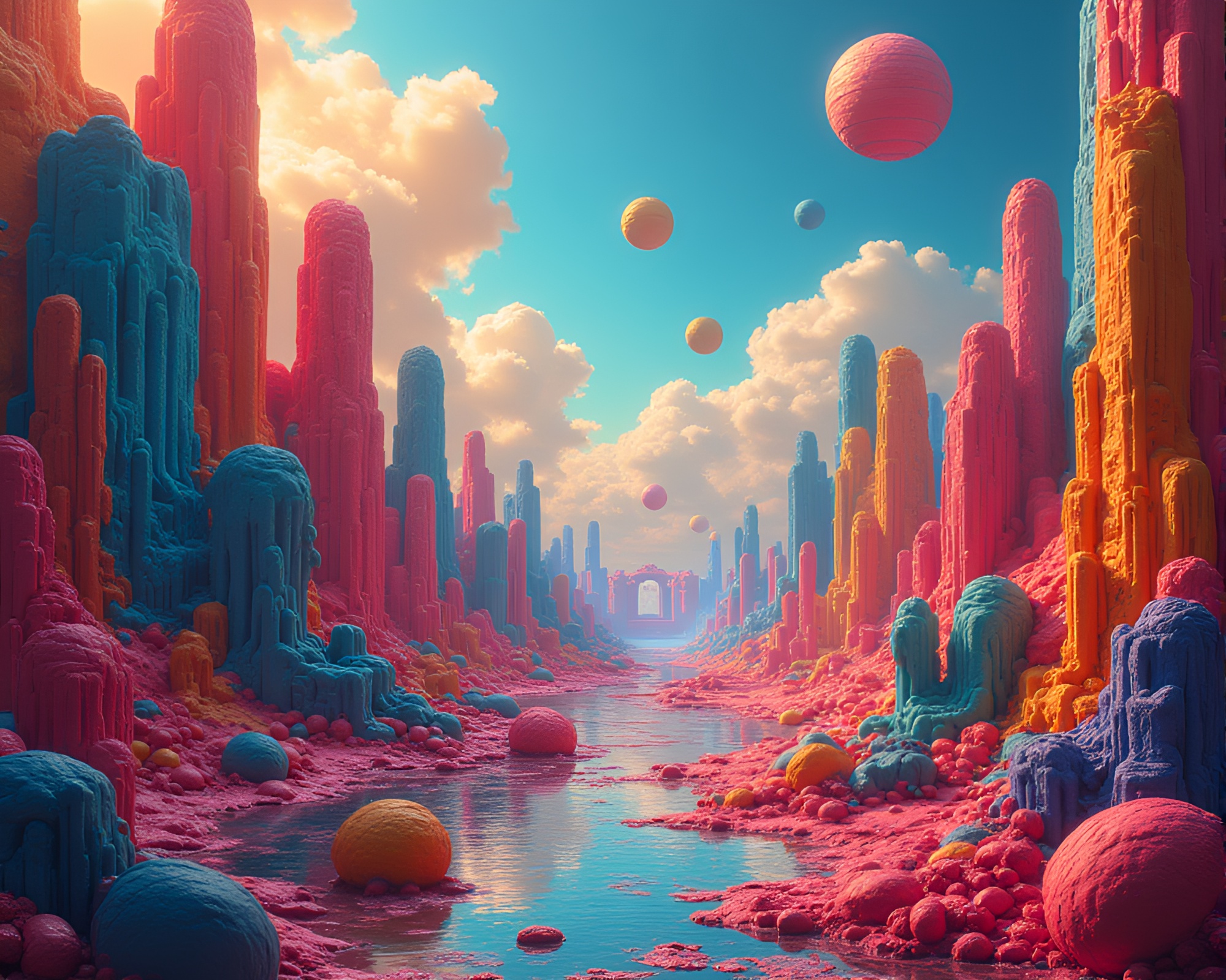 Whimsical Dreamscape: Vibrant Surreal Contemporary Art – free AI stock image