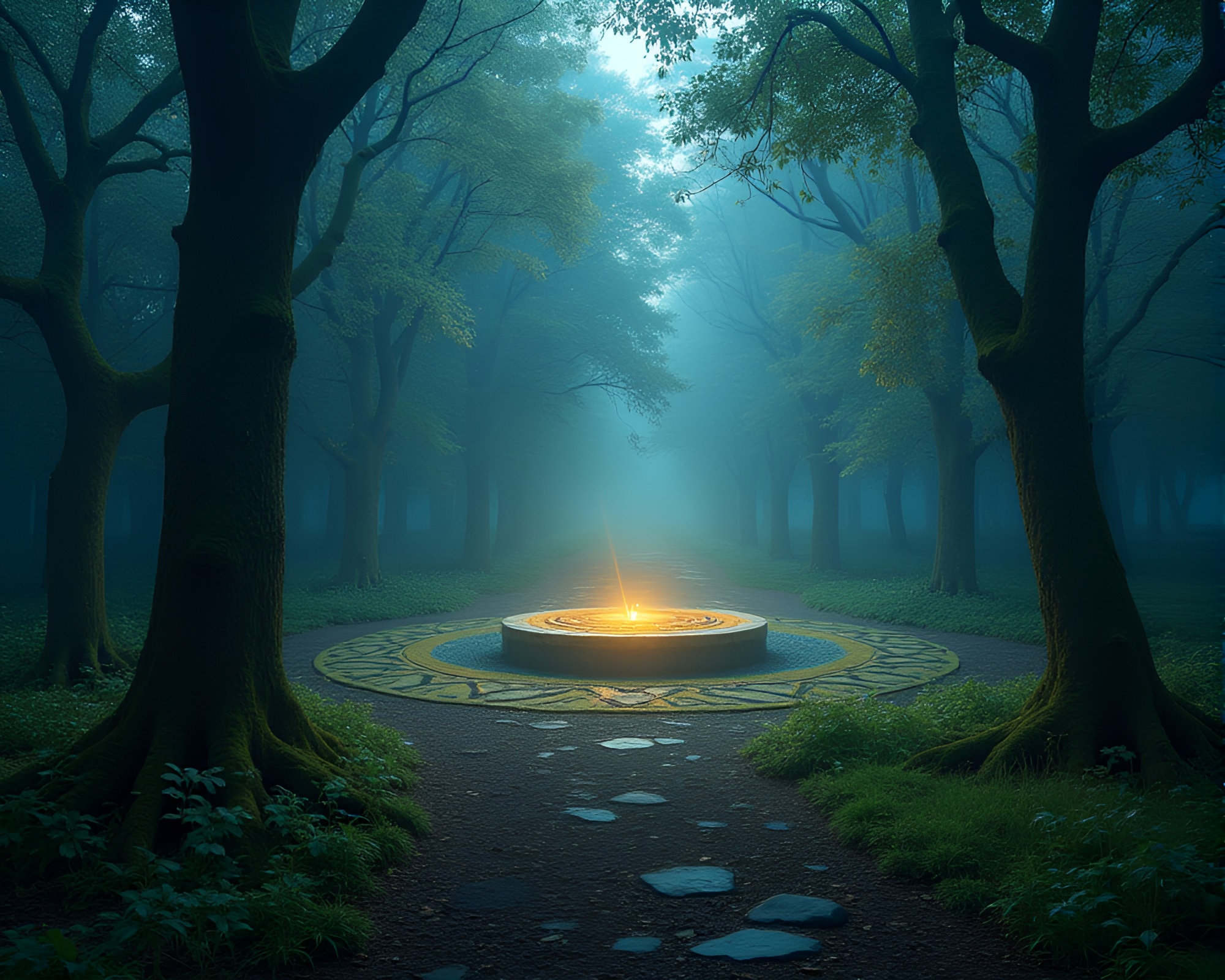 Mystical Forest Druidic Stone Circle Illuminated Cosmic Macro – free AI stock image