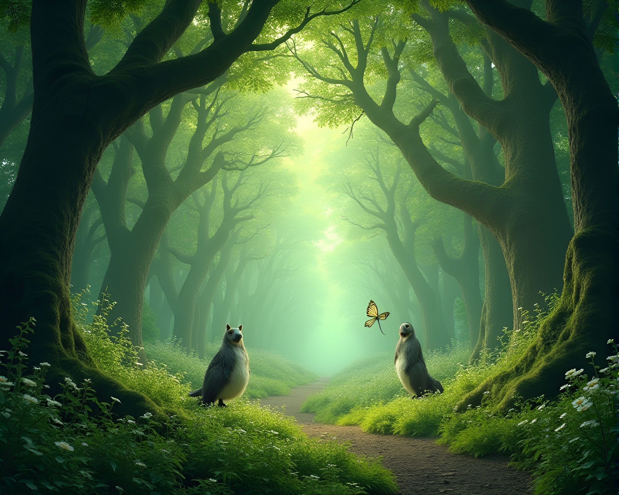 Enchanting Emerald Canopy Glade Collage – free AI stock image