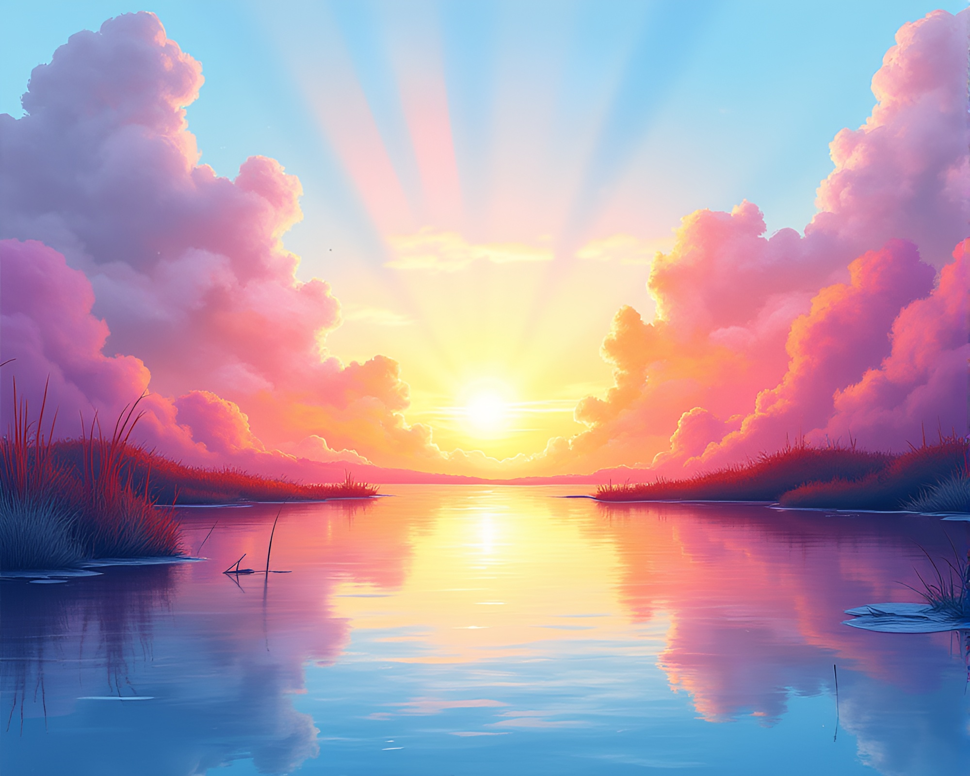 Vibrant Watercolor Skyline Reflecting Serene Landscape Beauty – free AI stock image