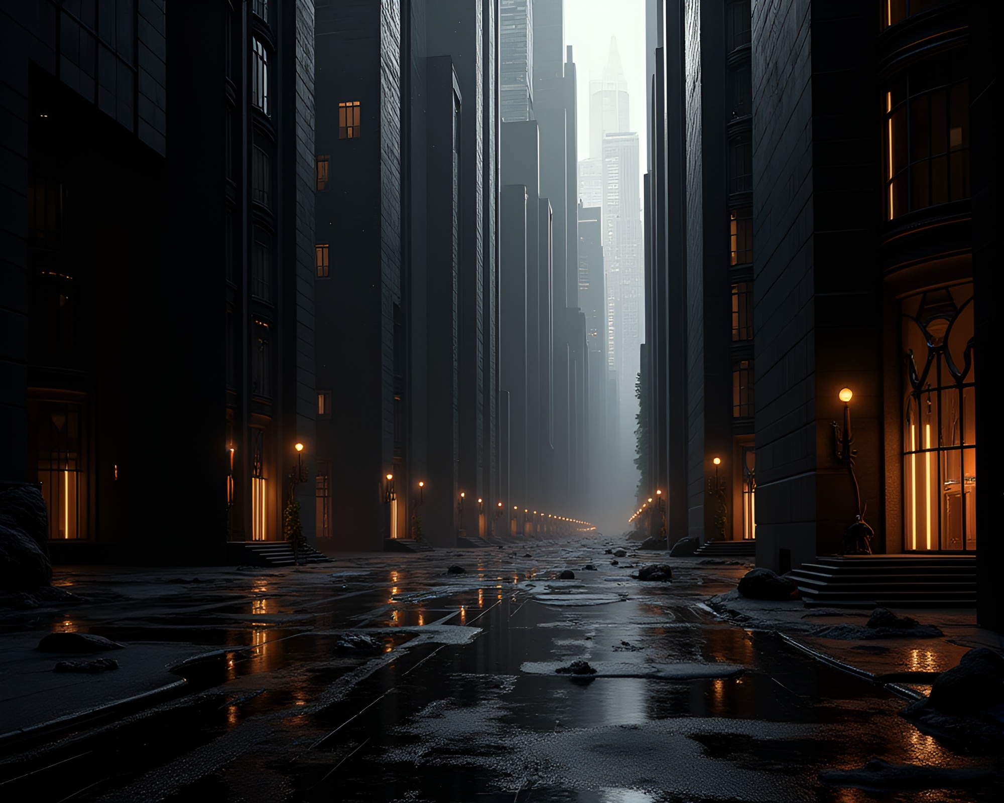 Futuristic Art Deco Cityscape in Obsidian Canyon – free AI stock image