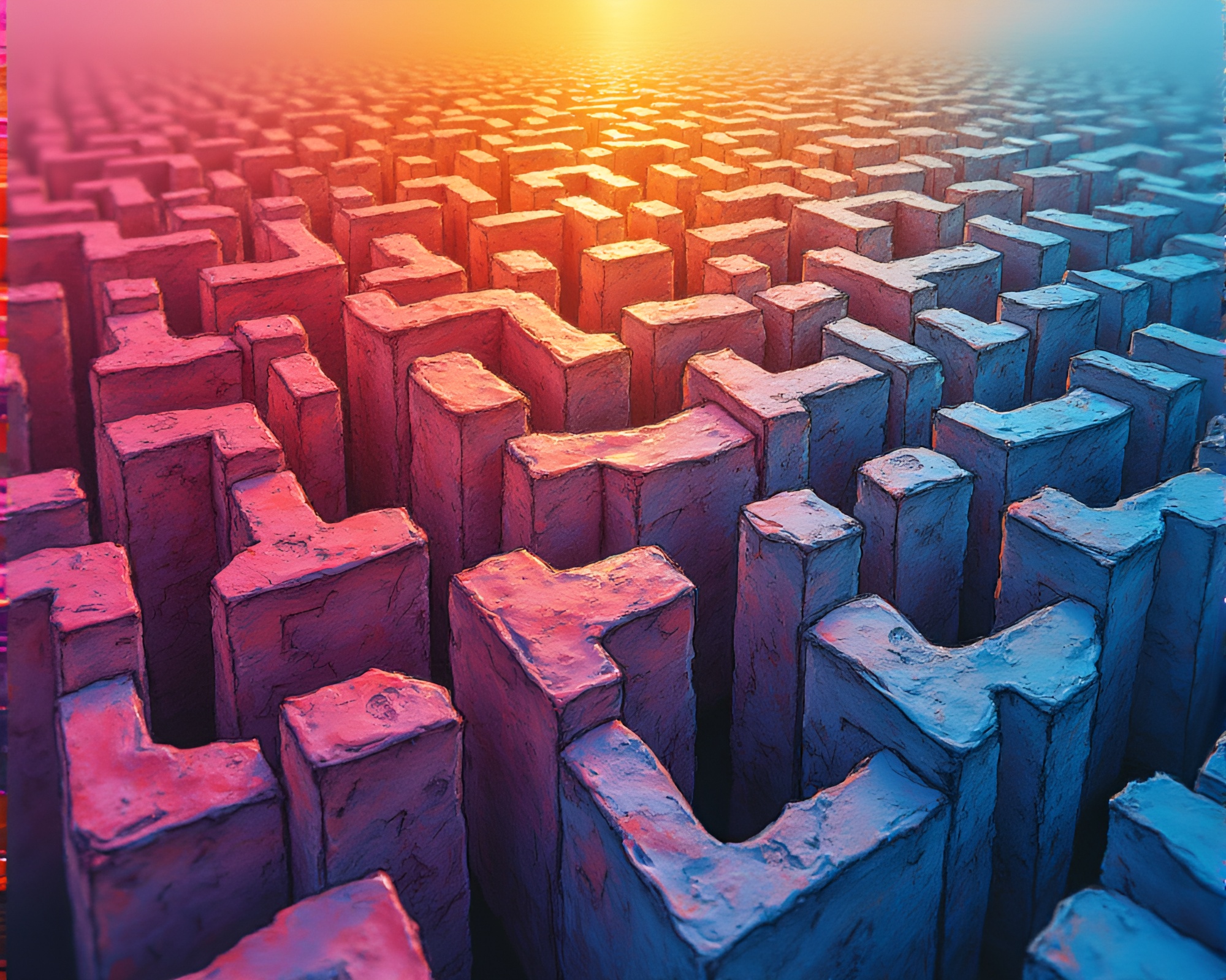 Vibrant Candy-Colored Maze in Charged Charcoal Sketch – free AI stock image