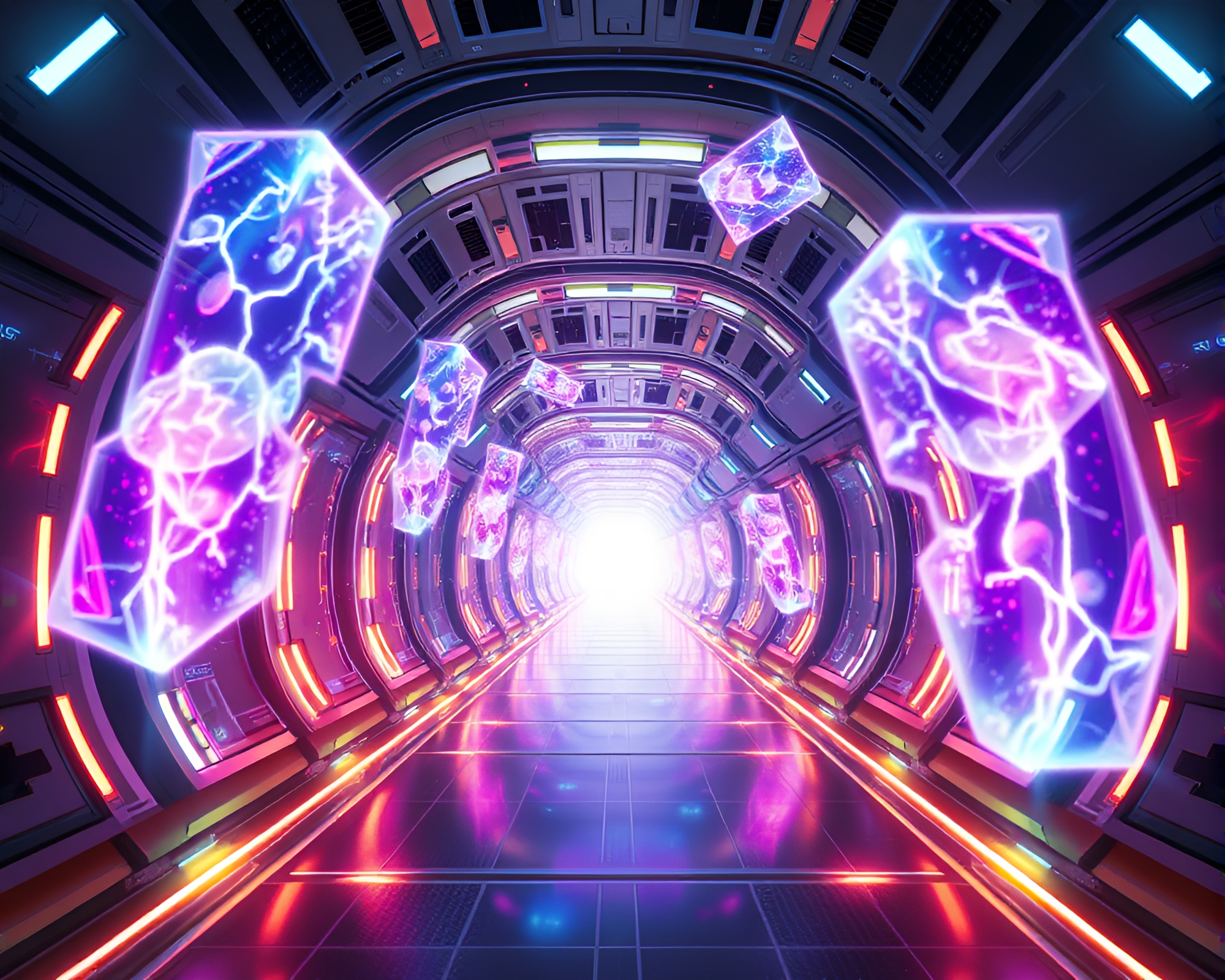 Mesmerizing 3D Holograms Illuminate Futuristic Time-Warp Corridor – free AI stock image