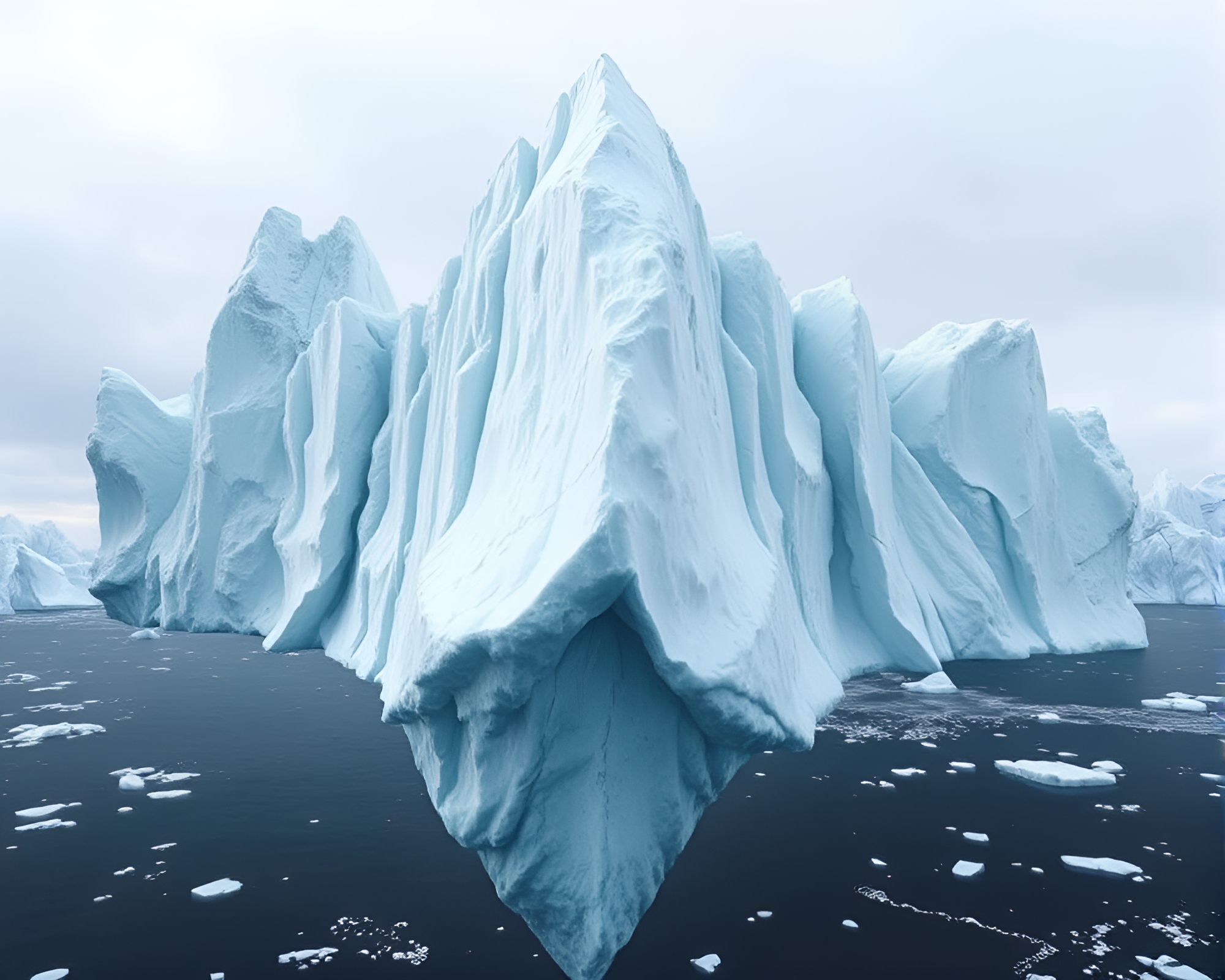 Enormous ice cathedral gliding through frozen waters – free AI stock image