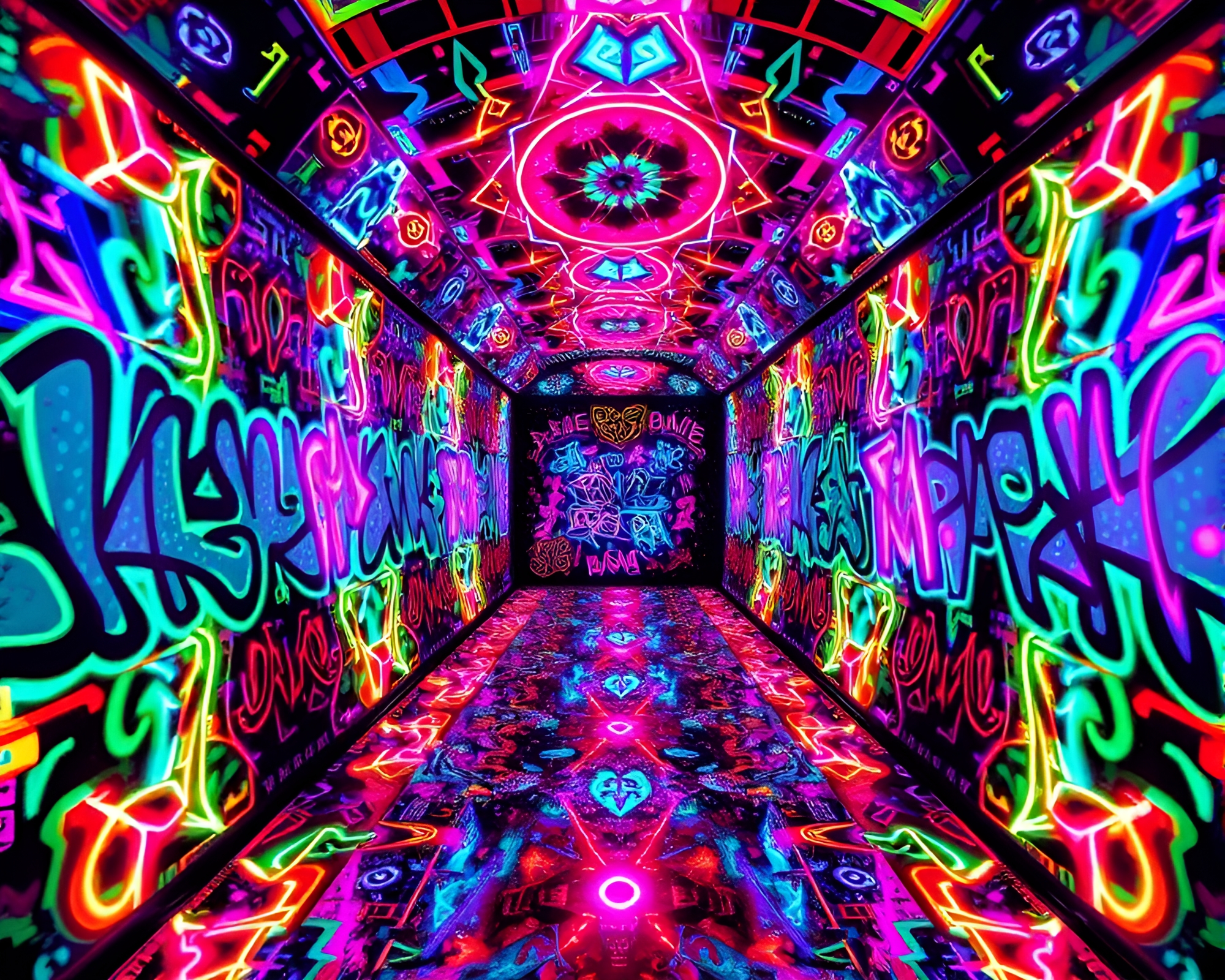 Mesmerizing Neon Graffiti Kaleidoscope Showcase – free AI stock image