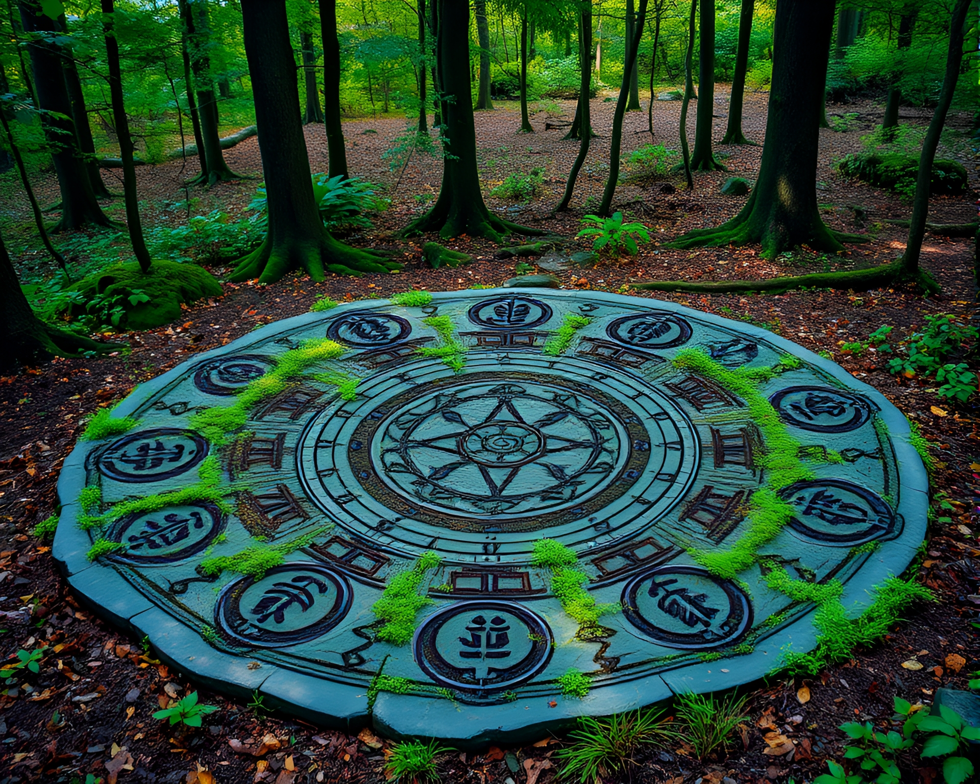 Enchanting Druidic Stone Circle in Lush Forest – free AI stock image