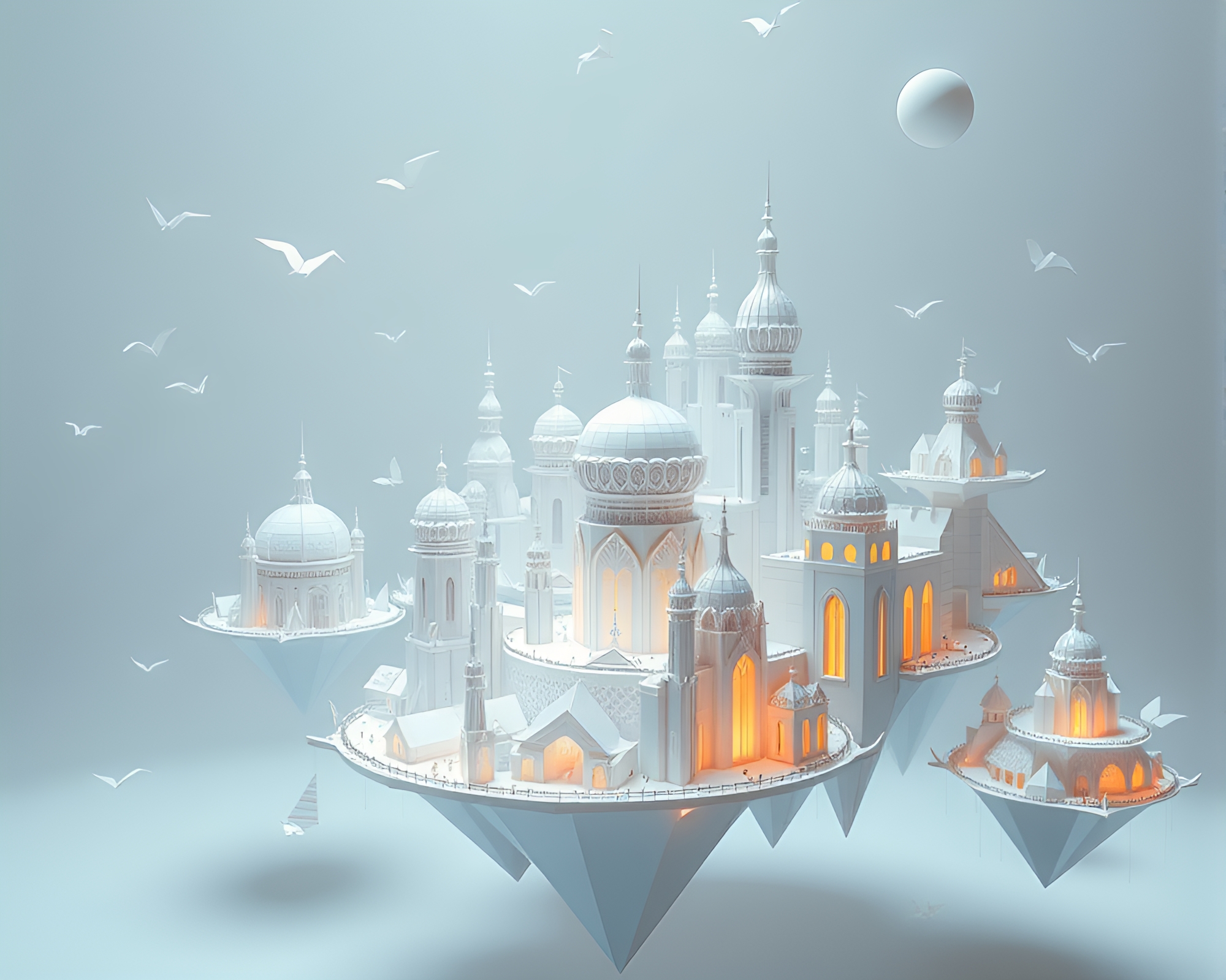 Delicate Origami Floating City with Art Deco Aesthetic – free AI stock image