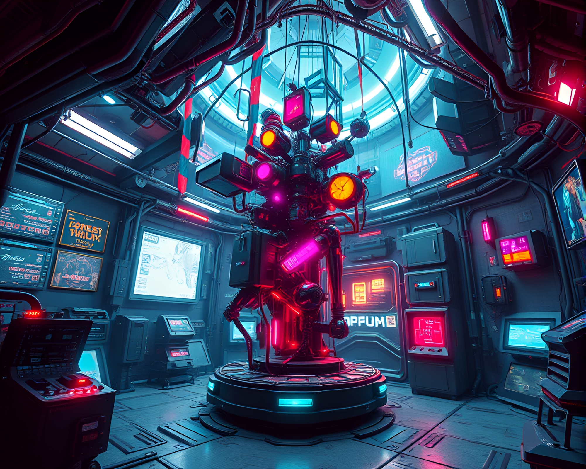 Surreal Glitch Art Kinetic Sculpture Illuminated in Cyberpunk Aura – free AI stock image