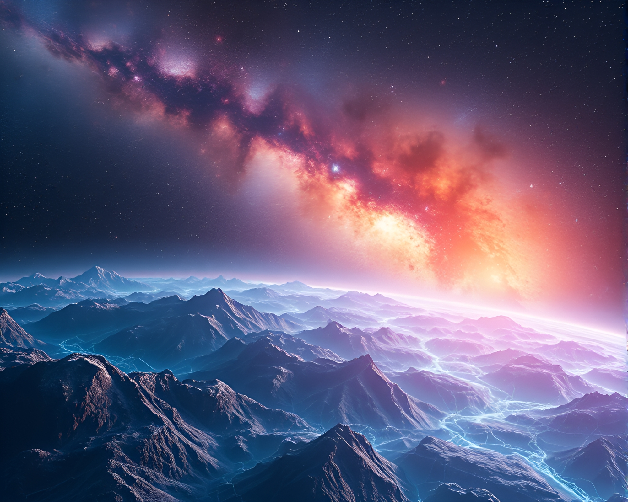 Spectacular Cosmic Landscape with Digital Data Stream Flowing – free AI stock image