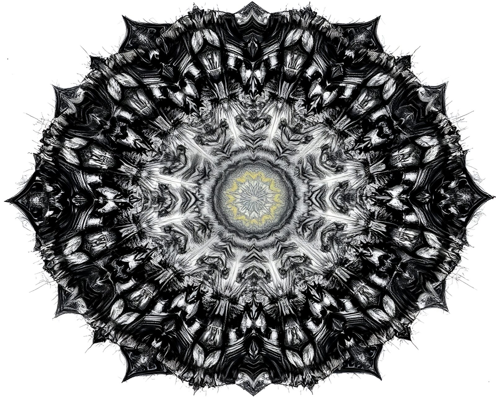 Detailed charcoal sketch of a static-filled kaleidoscopic dimension.