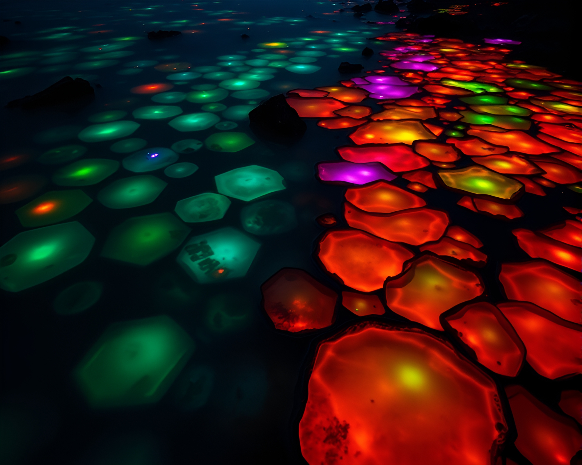 Enchanting Bioluminescent Tide Pools at Night – free AI stock image