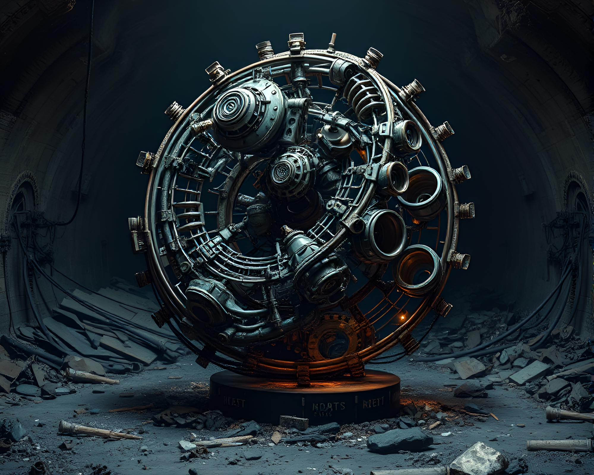 Ethereal Kinetic Sculpture: Ruined Robotics Revived – free AI stock image