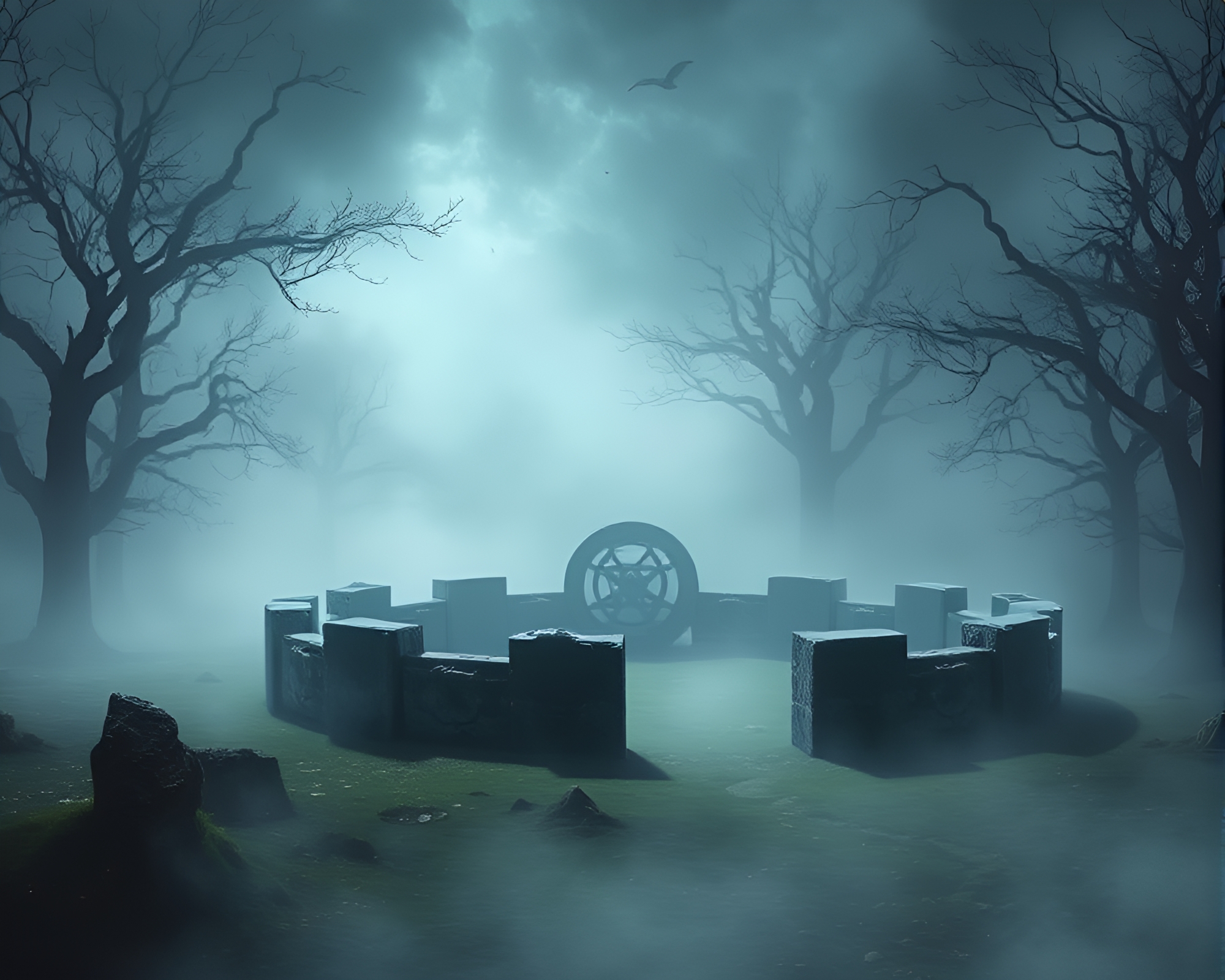 Enigmatic Druidic Stone Circle Surrounded by Mystical Symbols – free AI stock image