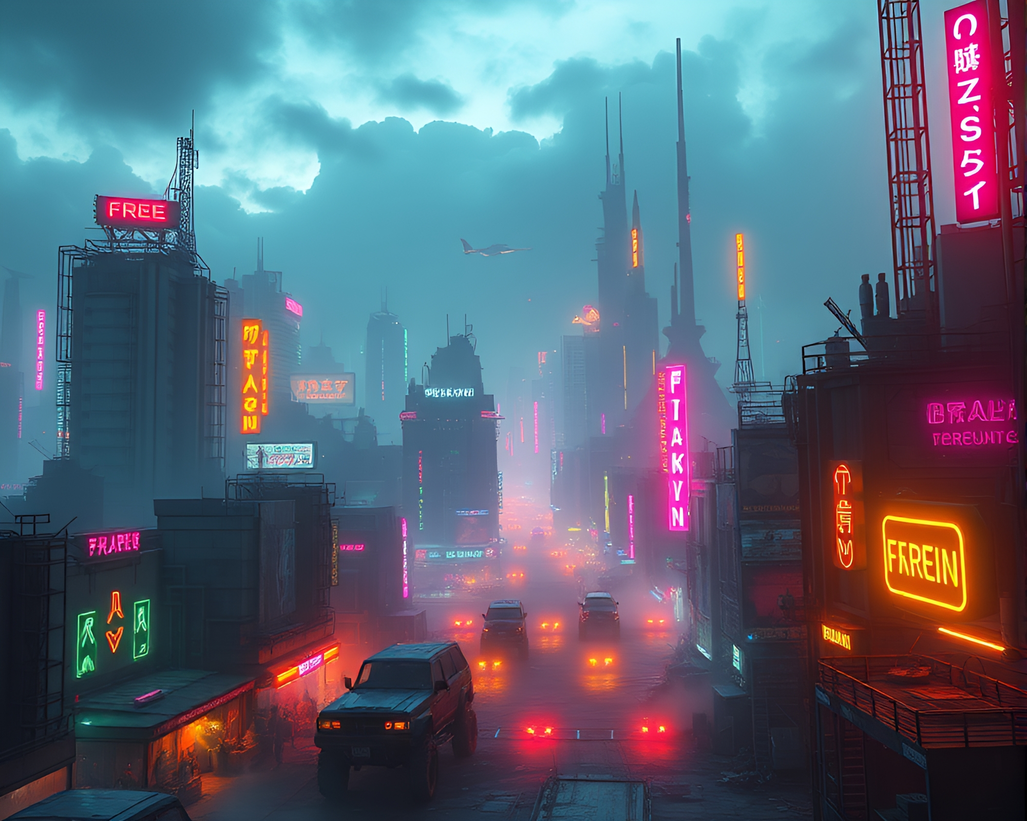 Dystopian Cyberpunk City Emerges from Radioactive Wasteland – free AI stock image
