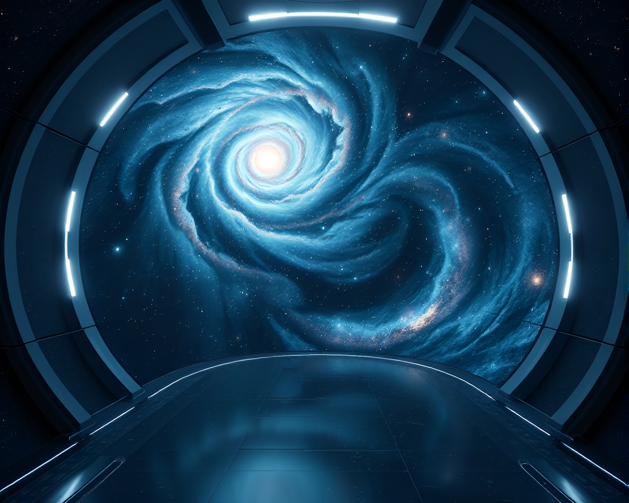 Mesmerizing 3D Simulation of Swirling Galaxies in Zero-Gravity – free AI stock image