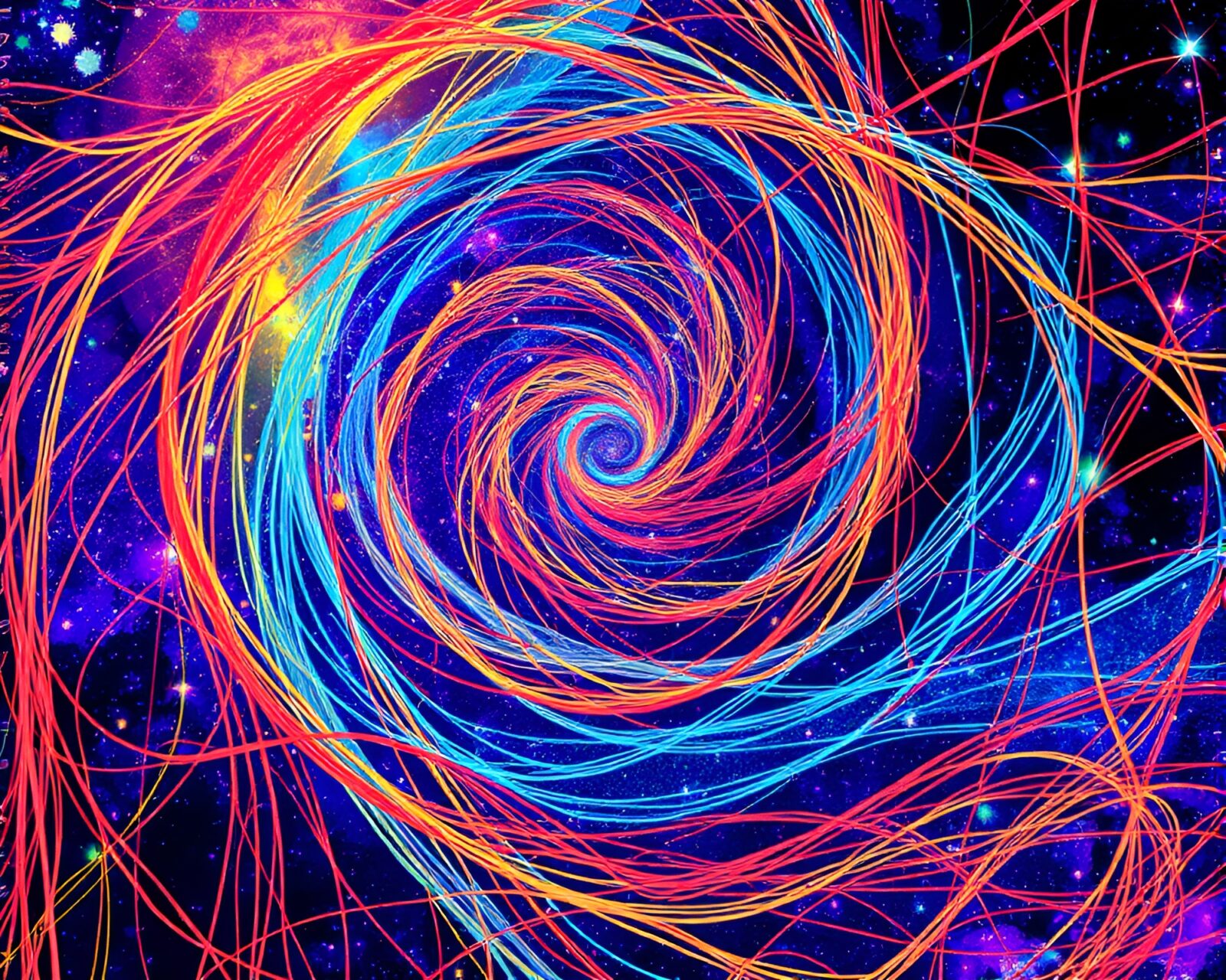 Playful pixel art with swirling cosmic colors dance