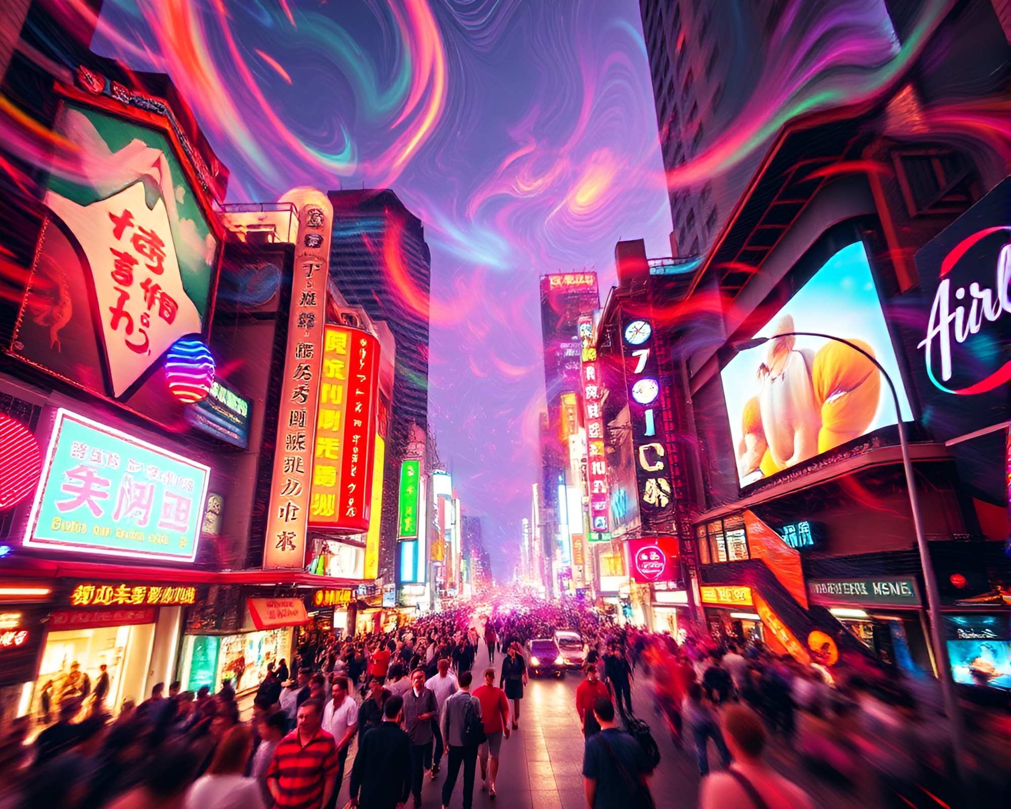 Surreal Cityscape Time-Lapse with Neon Lights – free AI stock image
