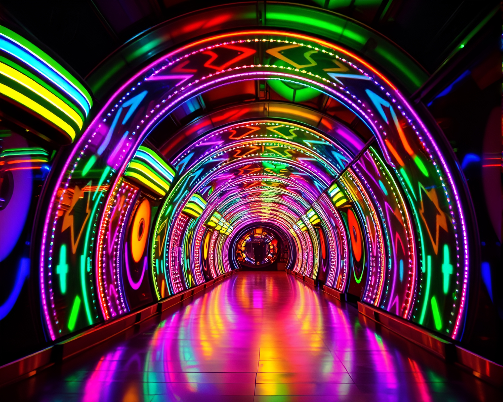 Vibrant Kinetic Light Tunnel in Art Deco Setting – free AI stock image