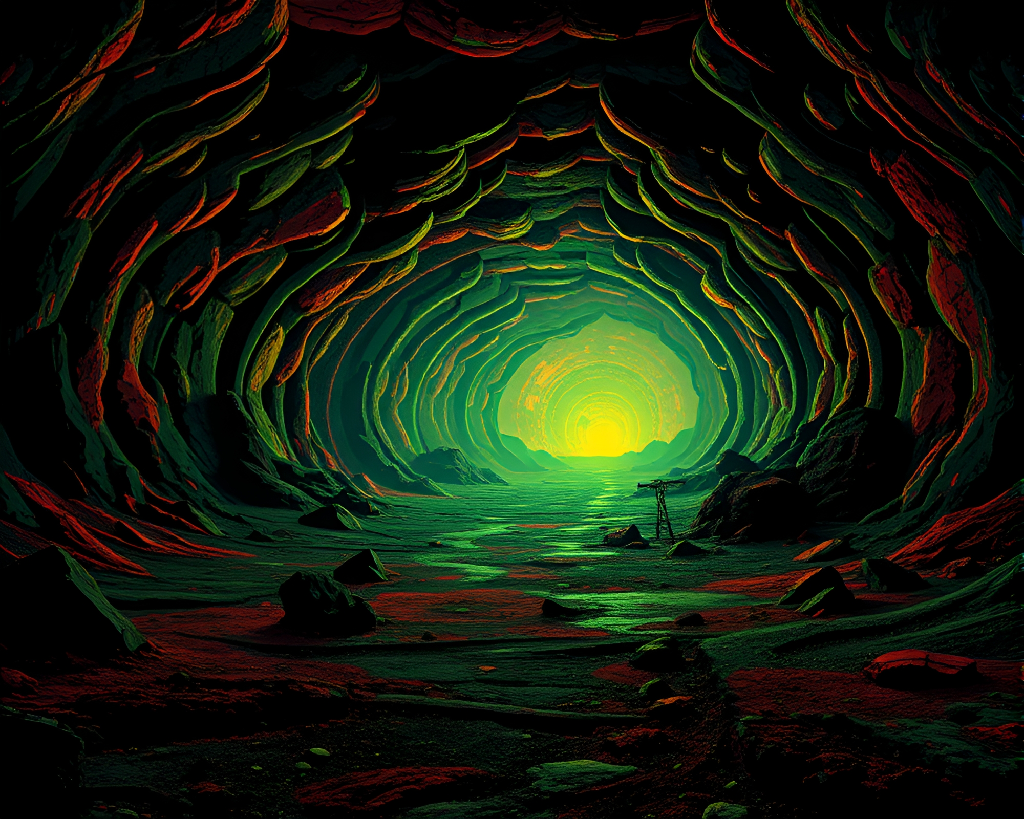 Surreal Glitch Art of Radioactive Underground Wasteland – free AI stock image