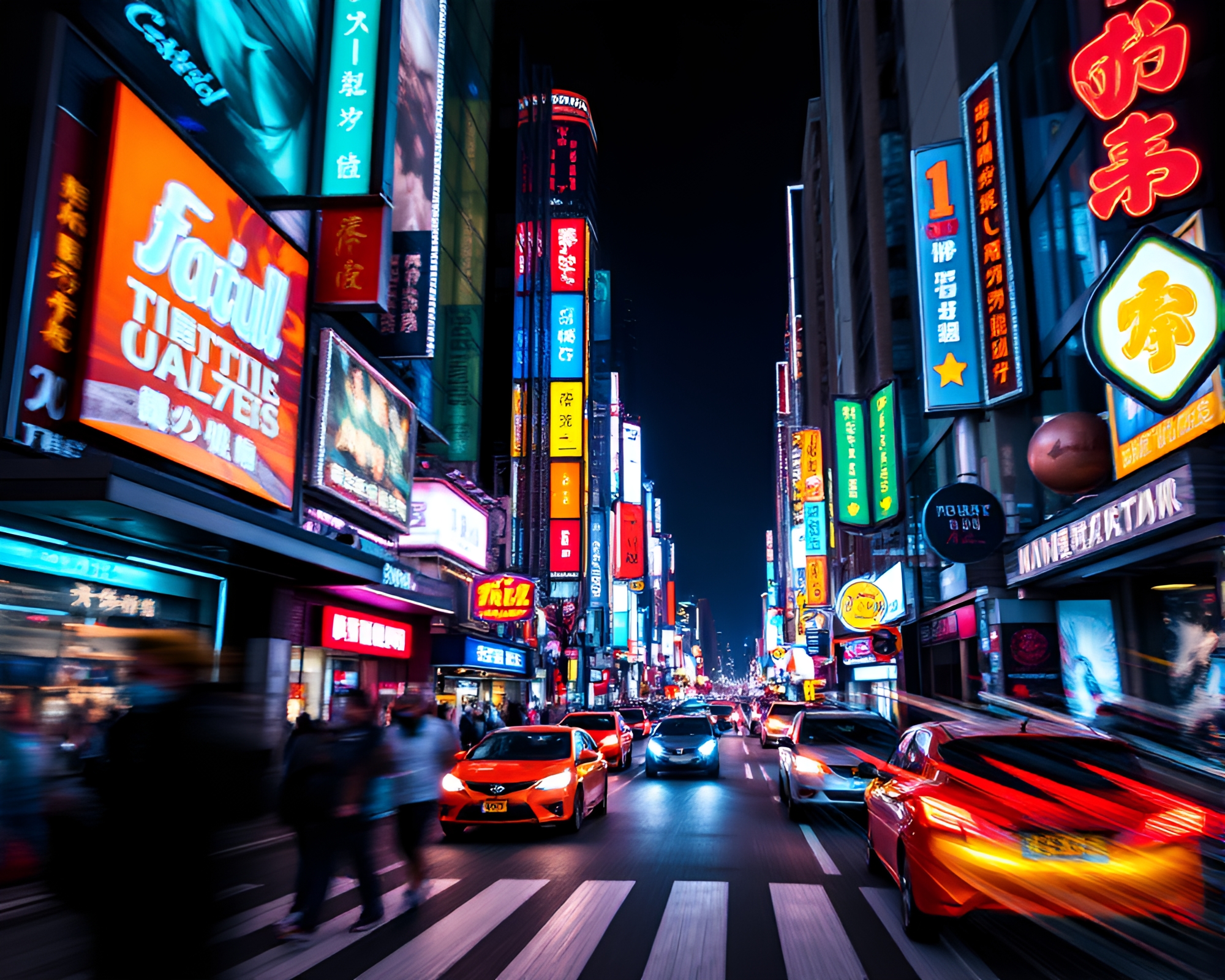 Vibrant Urban Nightscape with Neon Lights and Abstract Shapes – free AI stock image