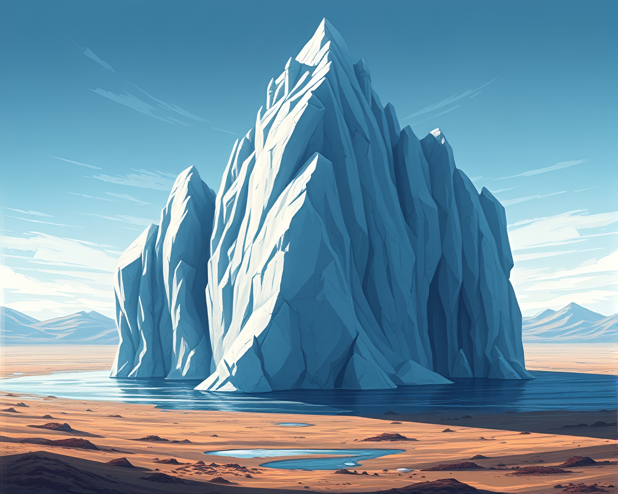 Massive Cathedral-Like Iceberg Drifting Through Empty Landscape – free AI stock image