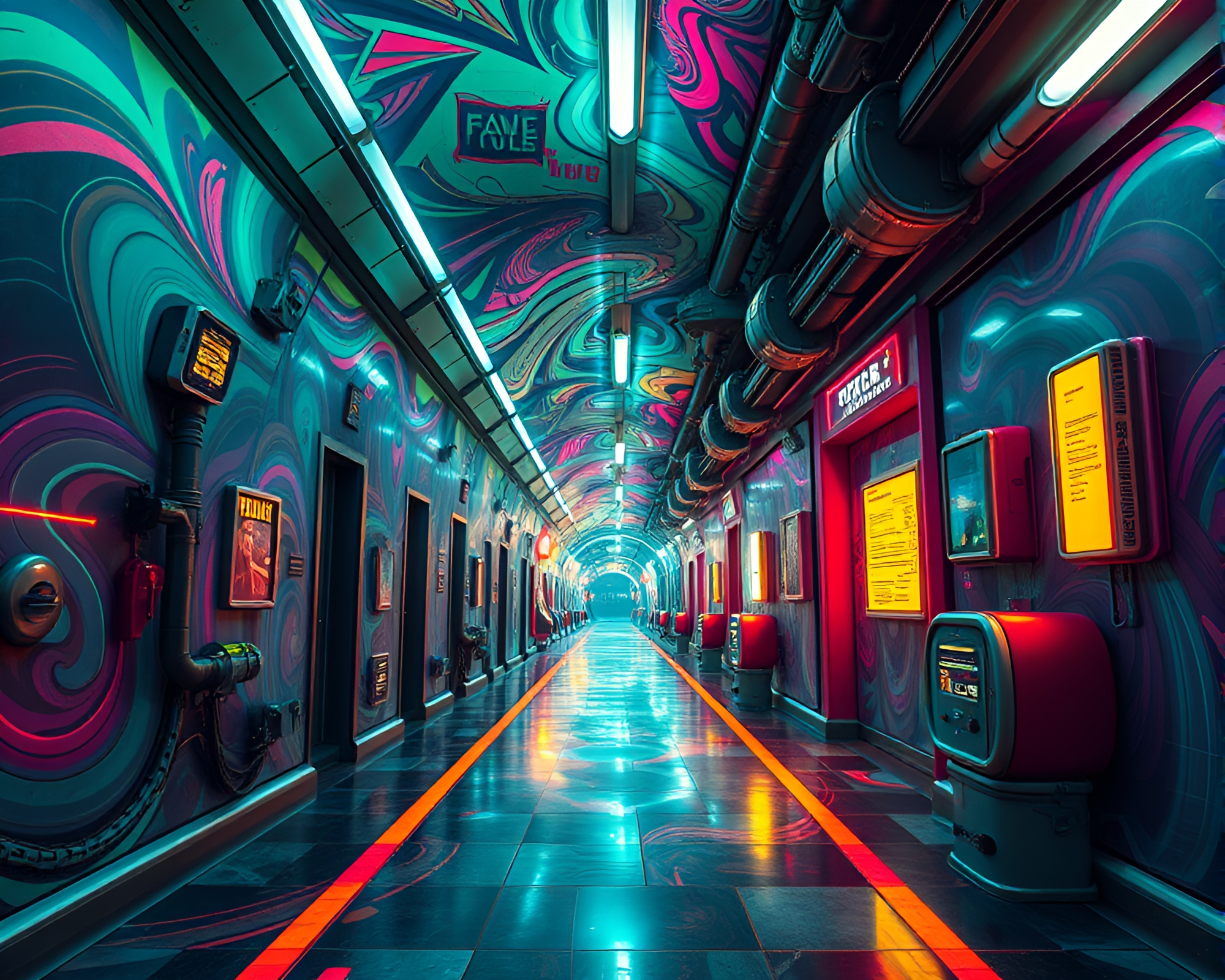 Frenetic Time-Warp Corridor Blending Futuristic & Vintage Elements – free AI stock image
