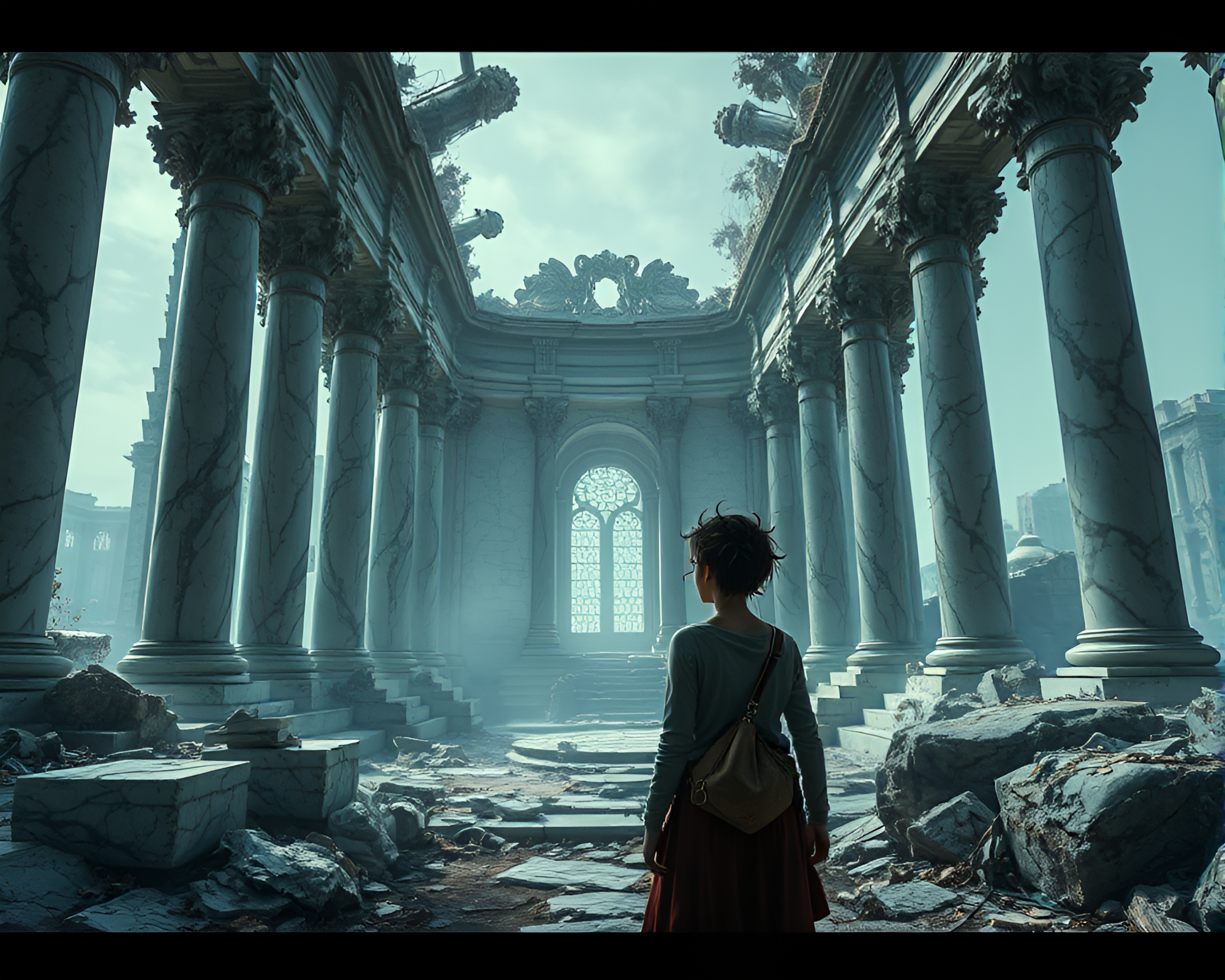 Exploring Hauntingly Beautiful Decaying Marble Palace Ruins Concept – free AI stock image