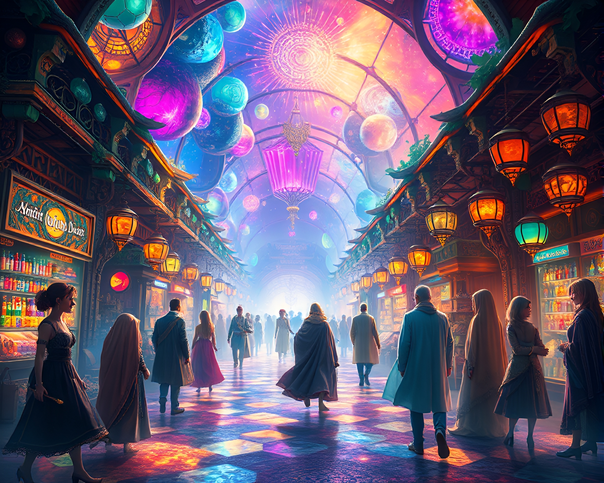 Ethereal Holographic Bazaar: Unity in Diversity – free AI stock image