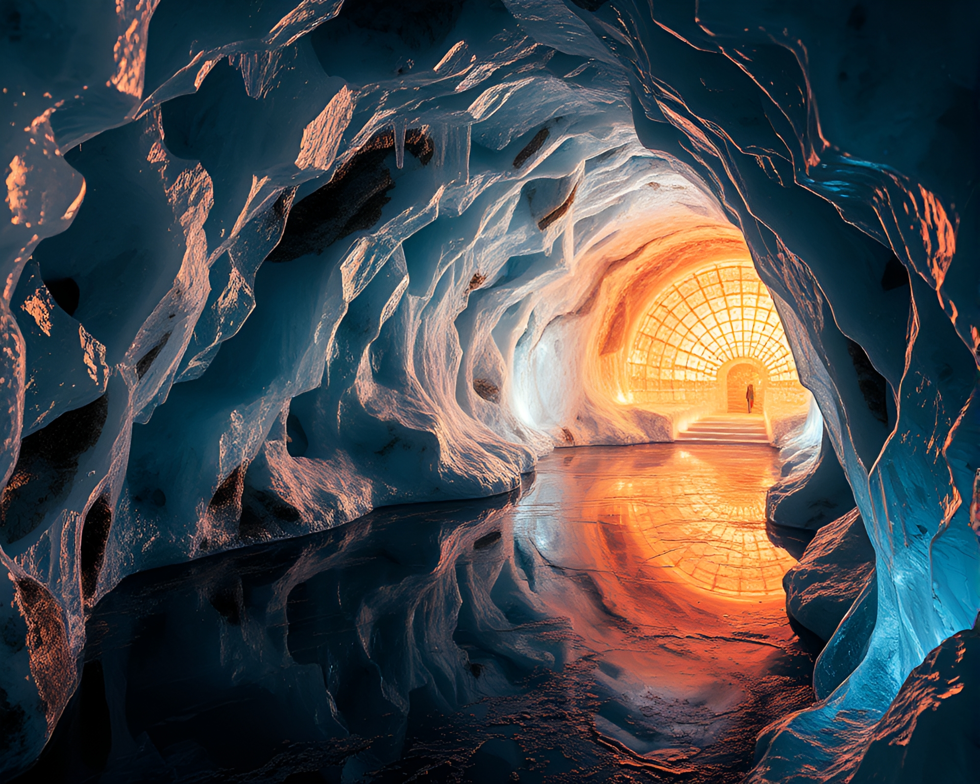 Spectacular Icy Cavern with Art Deco Designs – free AI stock image