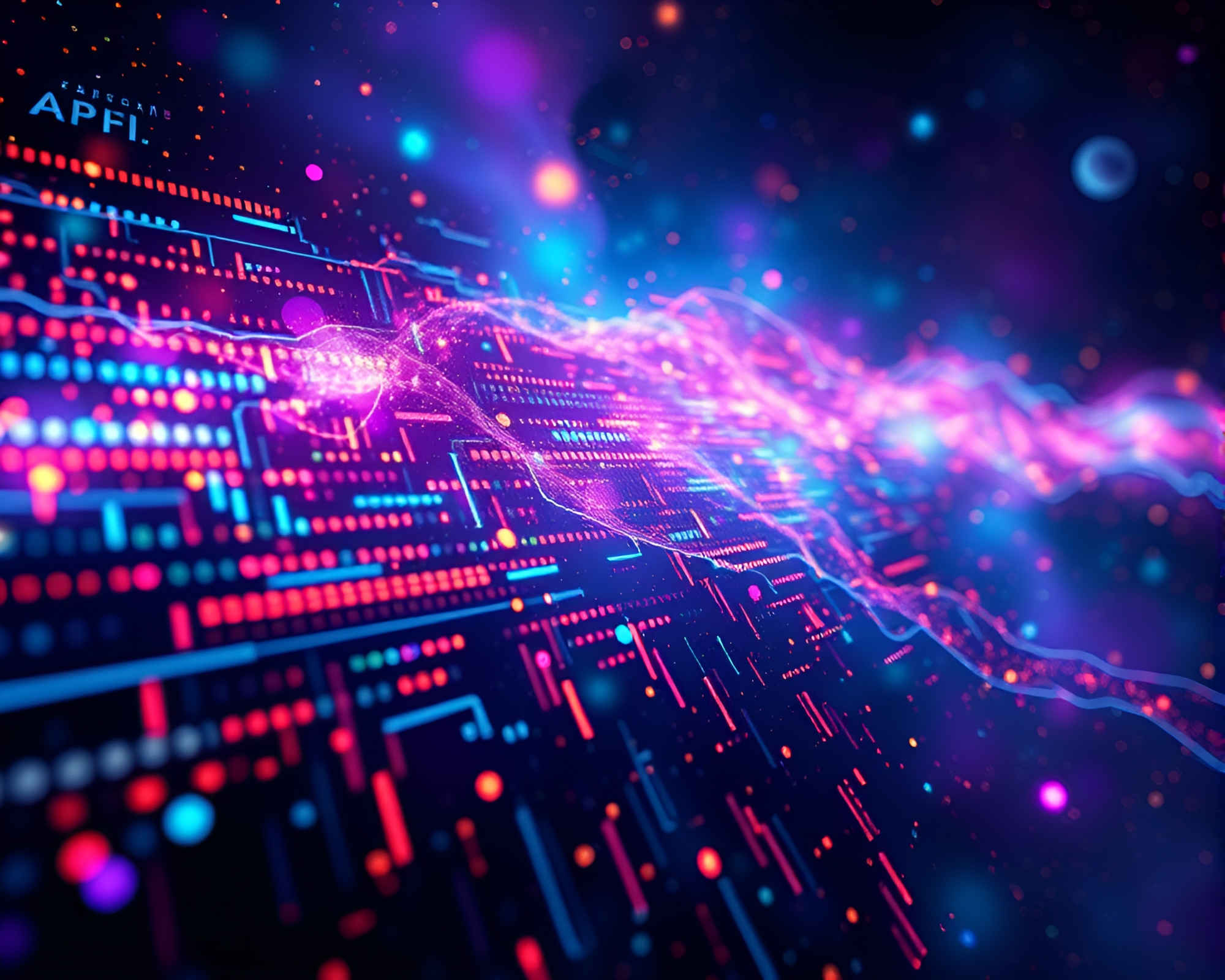 Cosmic Digital Data Stream with Intricate Vector Illustrations – free AI stock image