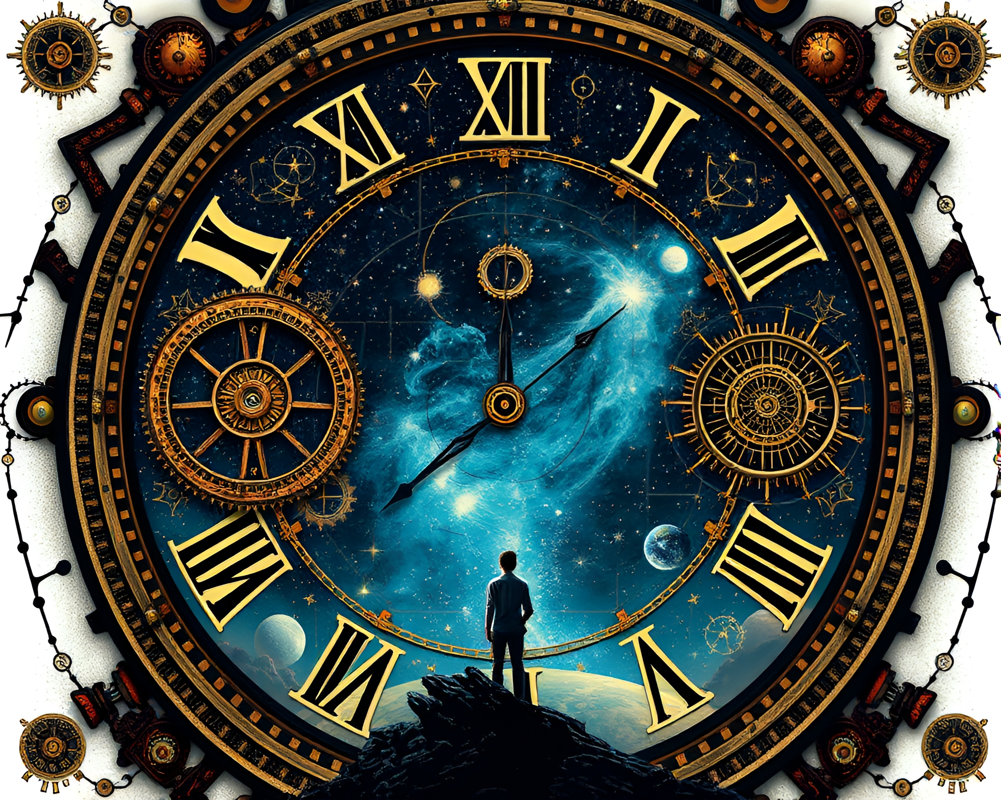 Cosmic Clock Face with Intricate Celestial Gears – free AI stock image