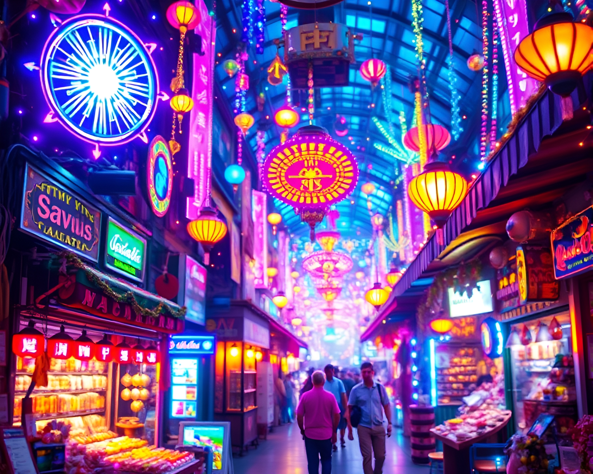 Vibrant Holographic Bazaar Showcasing Futuristic Marketplace – free AI stock image