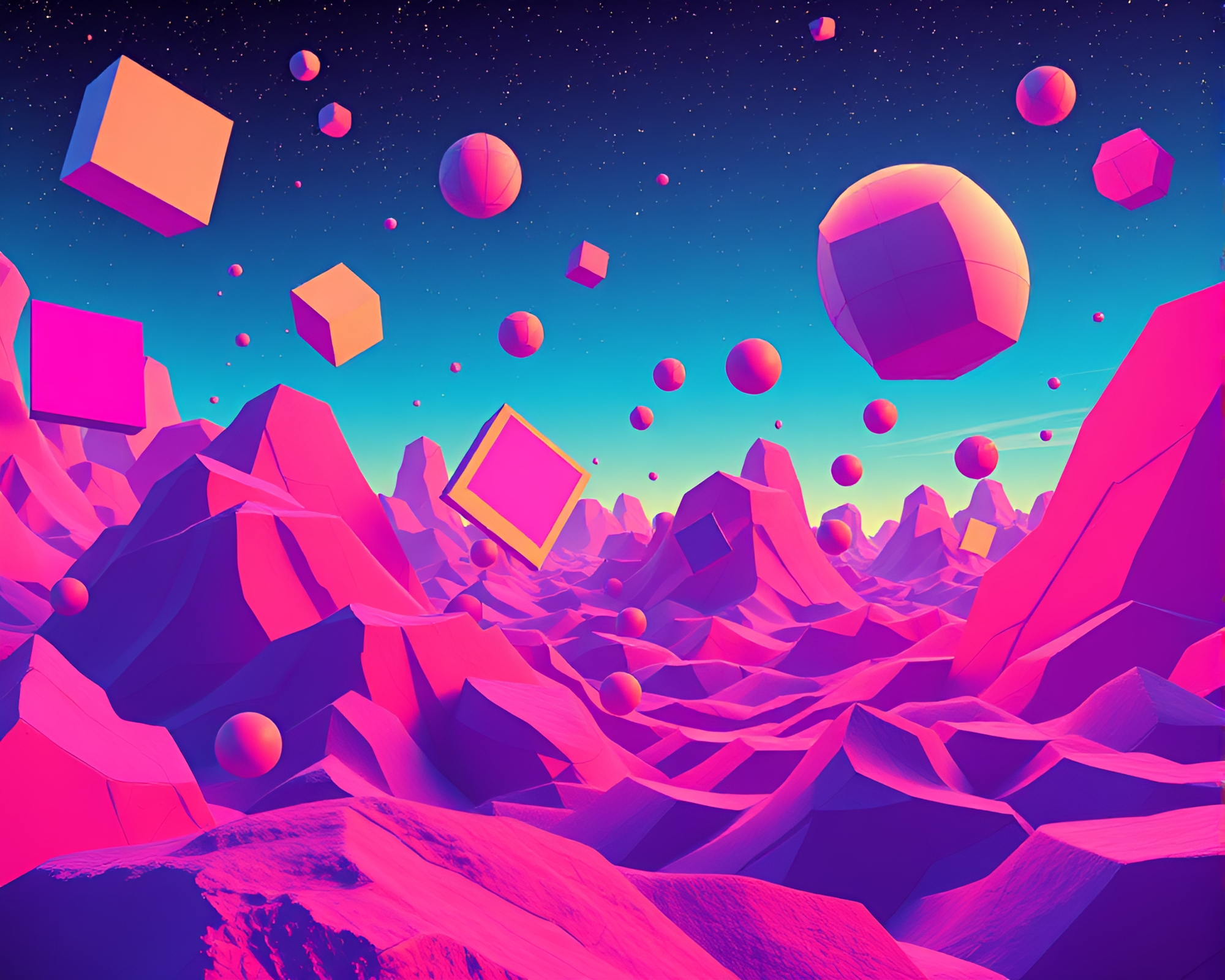 Futuristic Geometric Shapes in Vibrant Pop Art Scene – free AI stock image