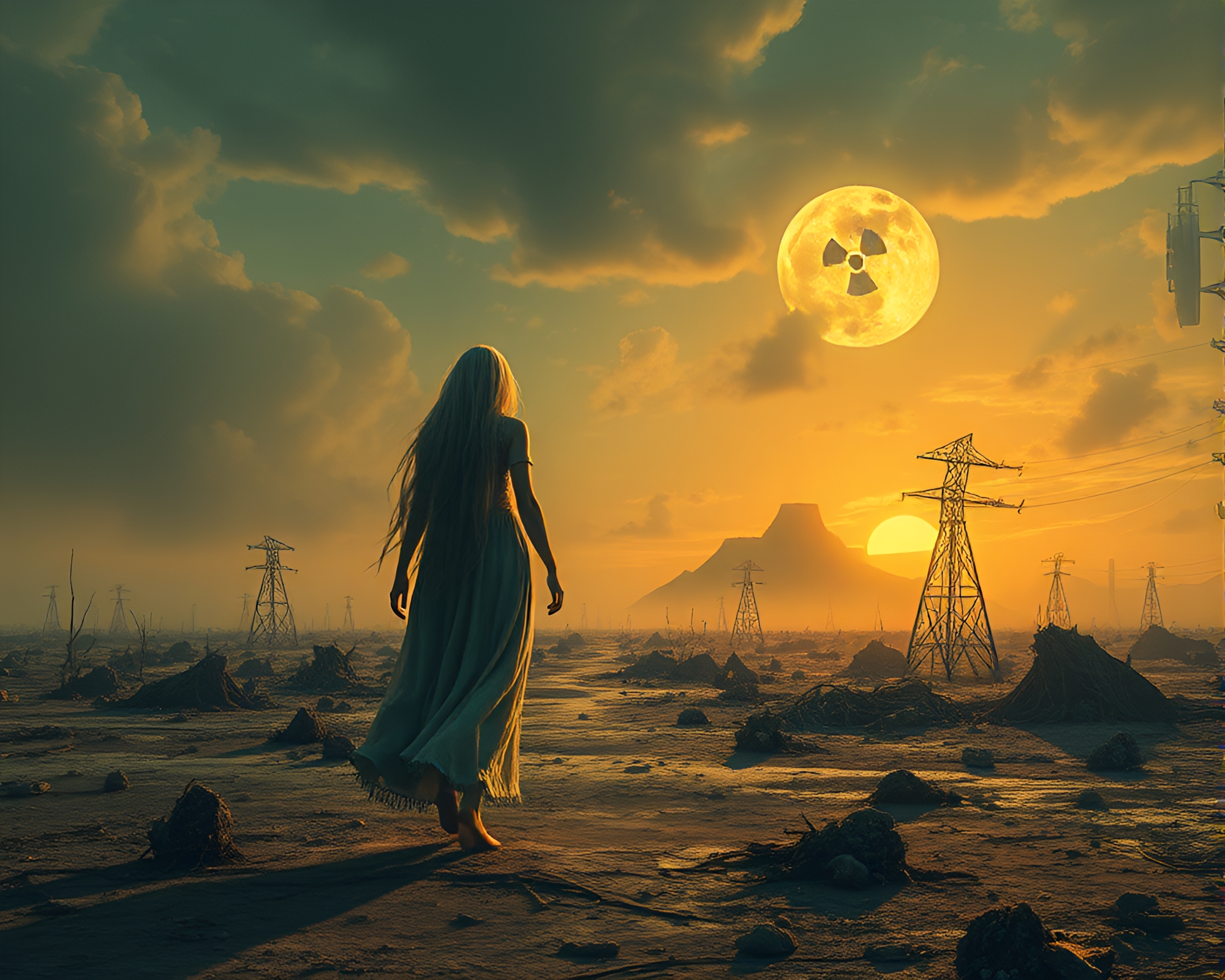 Ethereal Wanderer in Radioactive Wasteland – free AI stock image