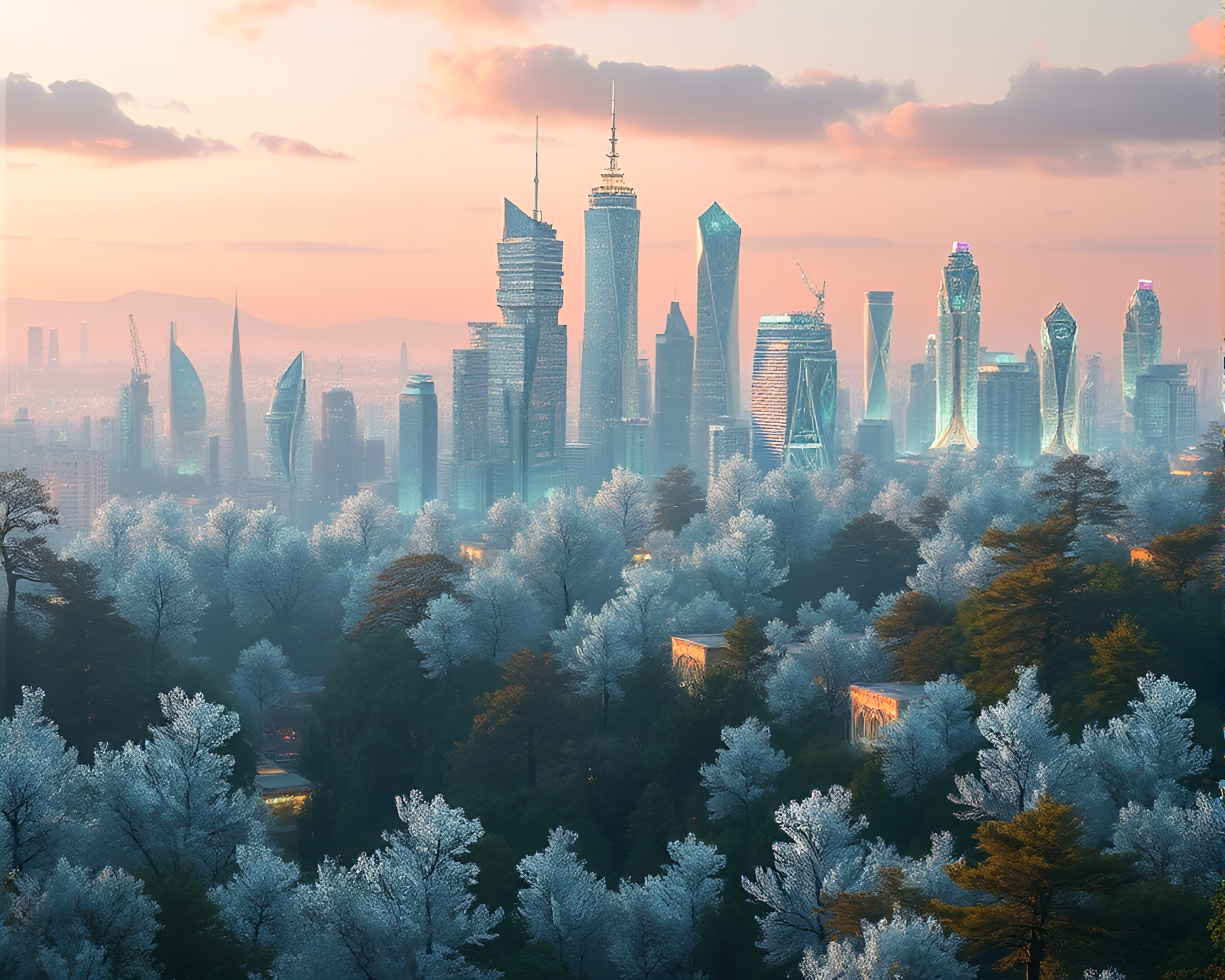 Silicon Crystal Forests: Nature and Technology Fusion Spectacle – free AI stock image